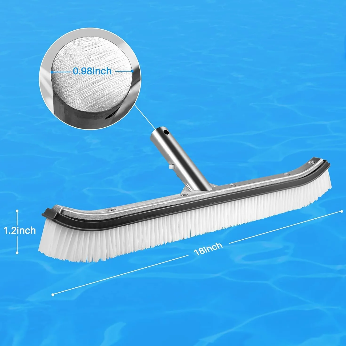 VABNEER Szczotka do basenu 45 cm trwała plastikowa głowica z aluminiowym uchwytem i spodem do basenu, stawu, spa, gorących źródeł, wanny, ściany, płytki, podłogi (szary)