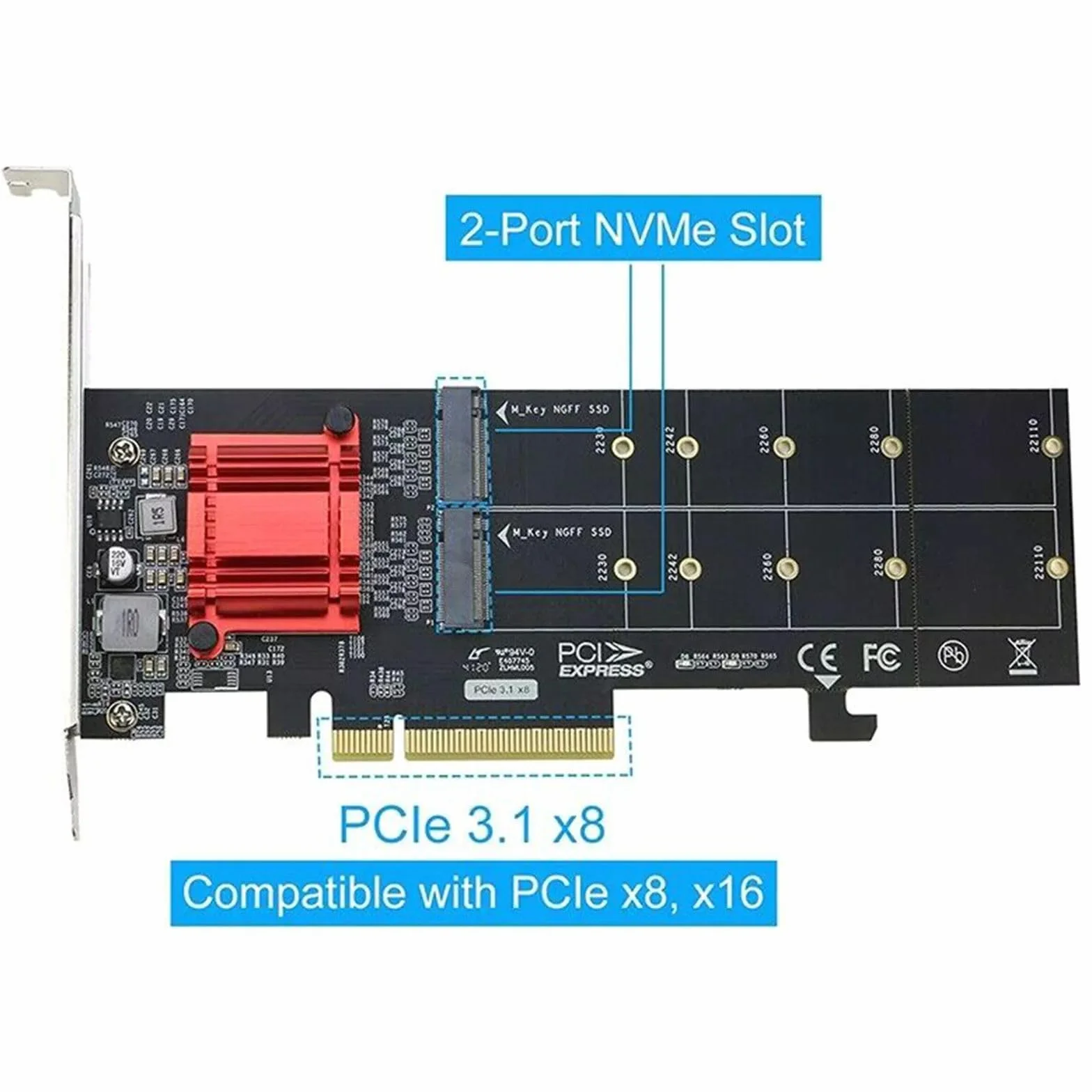 PCI-E x8 do 2-portowej karty rozszerzeń M.2 NVMe z półprzegrodą transmisją 8 Gb/s ASM2812 obsługuje dyski SSD M.2 NVMe do komputerów stacjonarnych