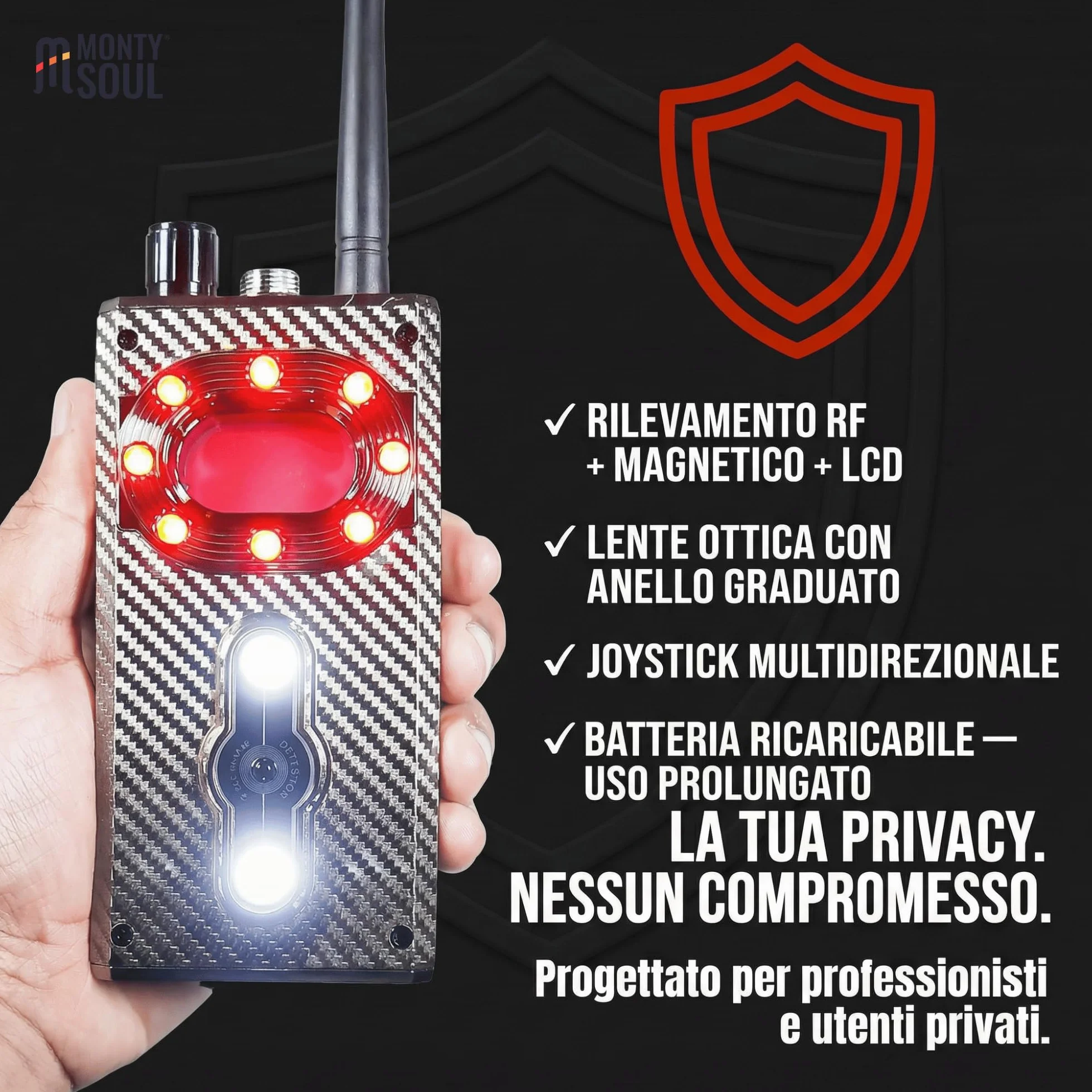 Profesjonalny wykrywacz mikroszpiegów i kamer ukrytych, osłabionych mikrofonów, niewidocznych kamer i lokalizatorów GPS w samochodzie lub w WYNAJEM, nawet w hotelach i w podróży (M99)