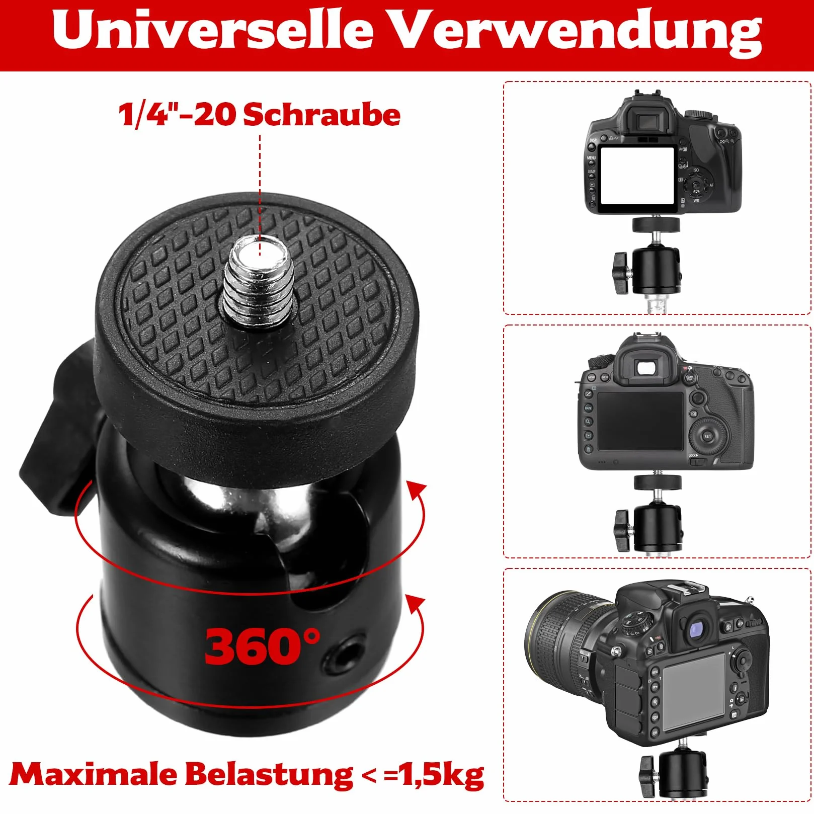 Zestaw do kamery Super Clamps, statyw z bardzo zaciskiem, stabilna głowica kulowa do statywu z adapterem gwintowanym 1/4" 3/8", Magic Arm Clamps Kulowa głowica statywu do aparatów, lamp błyskowych