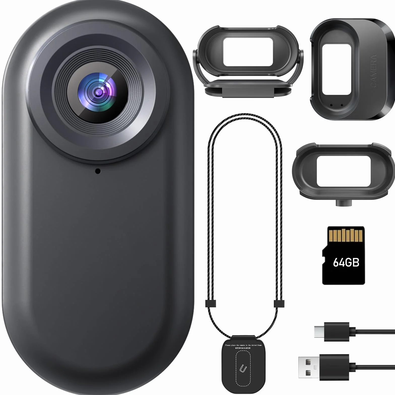 Mini Action Cam, 64 GB przenośna kamera sportowa i magnetyczna ładowarka z baterią 1150 mAh, mała kamera 1080p z wielofunkcyjnymi akcesoriami do prezentów, vlogów, podróży, aktywności na