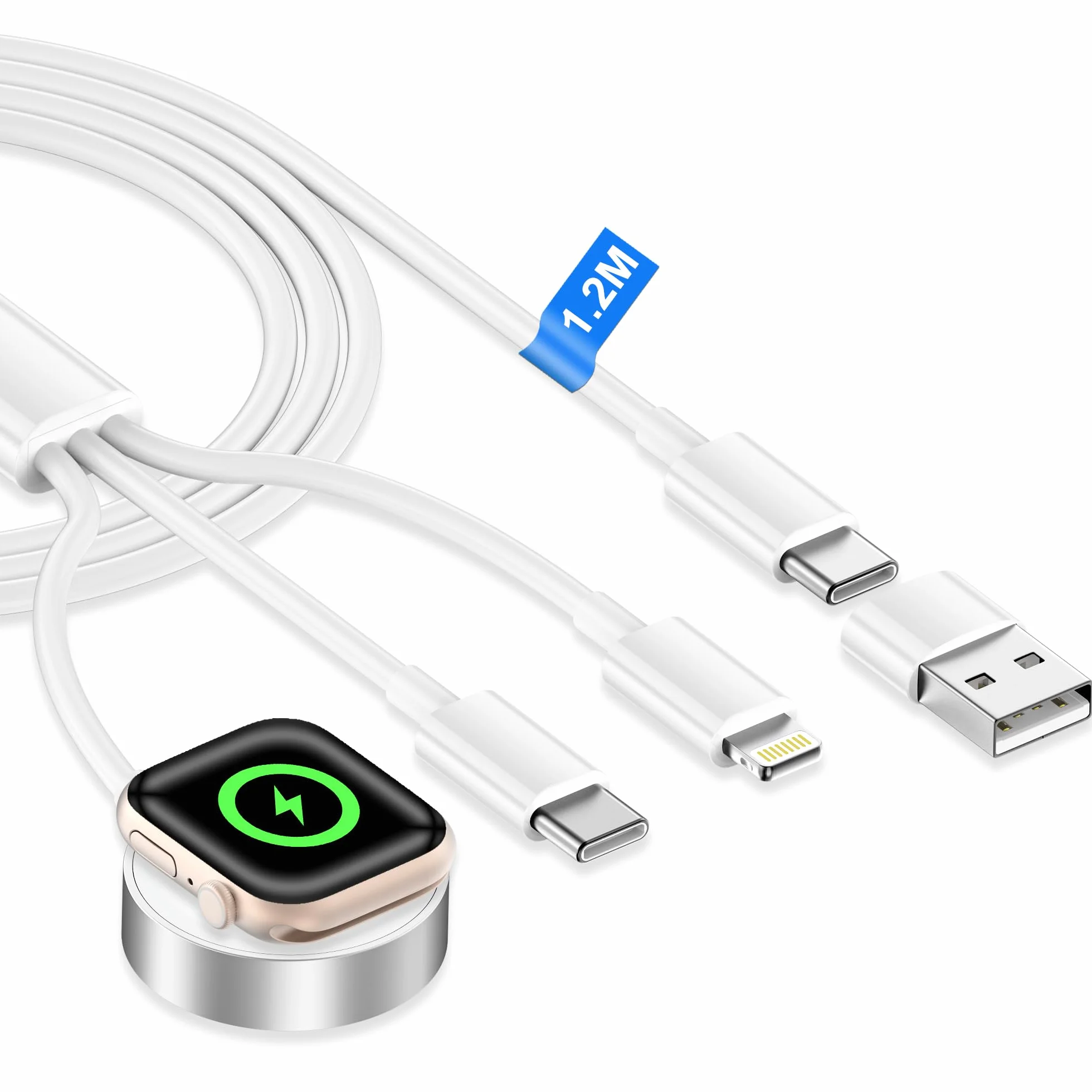 Kabel 3 w 2 do Ładowarki Apple Watch, Magnetyczna Ładowarka USB C do Zegarka Apple Watch i iPhone do Apple Watch Series 11/10/9/8/7/6/5/4/3/SE/Ultra, iPhone 17/16/15/14/13/12/11/X/8/6
