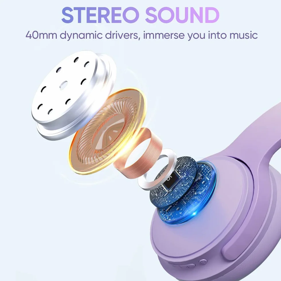 Bezprzewodowe i przewodowe słuchawki nauszne Bluetooth 5.3 | 30 godzin pracy na baterii i szybkie ładowanie, połączenia HD, redukcja szumów, składane, 158 g, do gier, biura, nauki