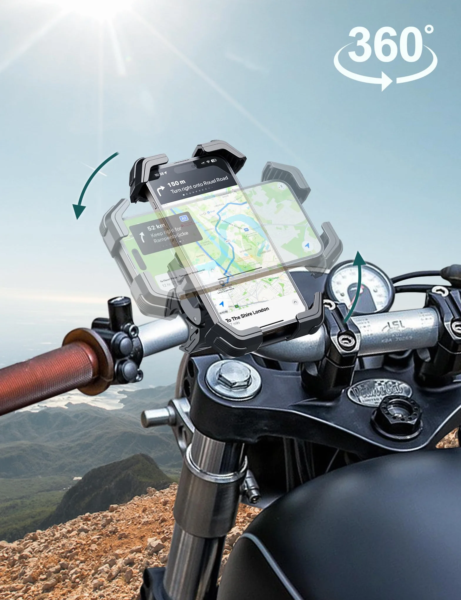 Grefay Uchwyt na telefon komórkowy do motocykla i roweru z podwójną amortyzacją drgań do iPhone 16 15 14 13 12 Pro Max, czarny