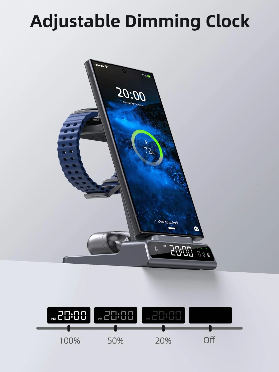 Bezprzewodowa ładowarka do Samsung Galaxy S25 Ultra Watch 7 Ultra, ładowarka Samsung Galaxy Watch 6 5, 3 w 1 stacja ładująca do telefonu z systemem Android do-S24 Z Flip 6 Buds Pro 2 (szary)