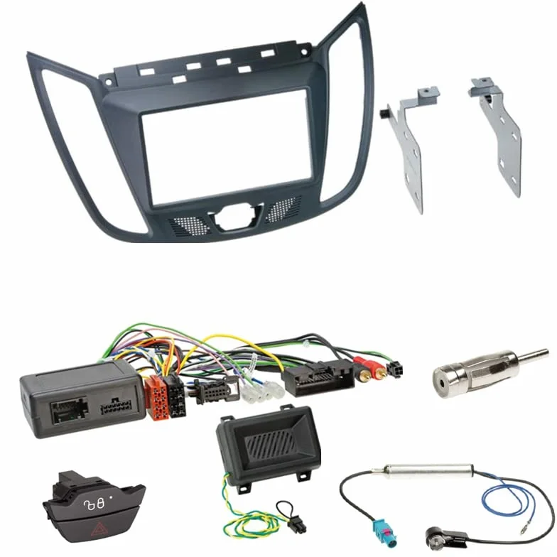 Zestaw do montażu: Radio samochodowe podwójne DIN 2-DIN osłona ramka montażowa ramka radiowa ciemnoszara + Alpine CAN-Bus adapter do pilota na kierownicy LFB Interface Radio Adapter + Fakra adapter antenowy z zasilaniem phantom + zamiennik przełącznika ki