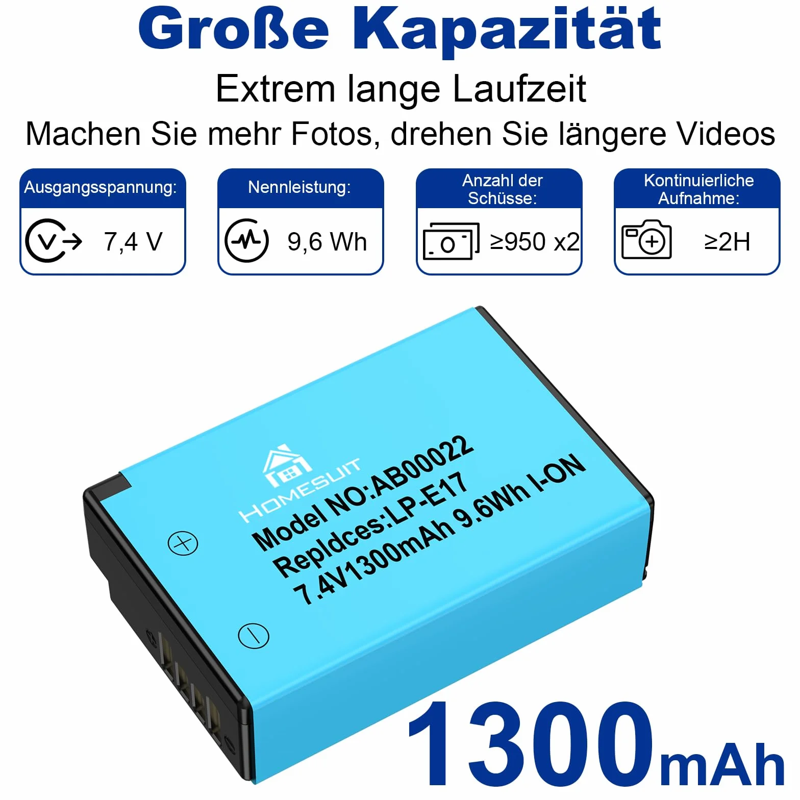 Homesuit Zestaw 2 baterii LP-E17 1300 mAh i typ C LED Dual ładowarka zestaw do Canon EOS RP, R8, R10, R50, R100, M3, M5, M6, 200D, 77D, 750D, 760D, 800D, 8000D, Rebel SL3, SL2, T8i, T7i, T660D, 800D