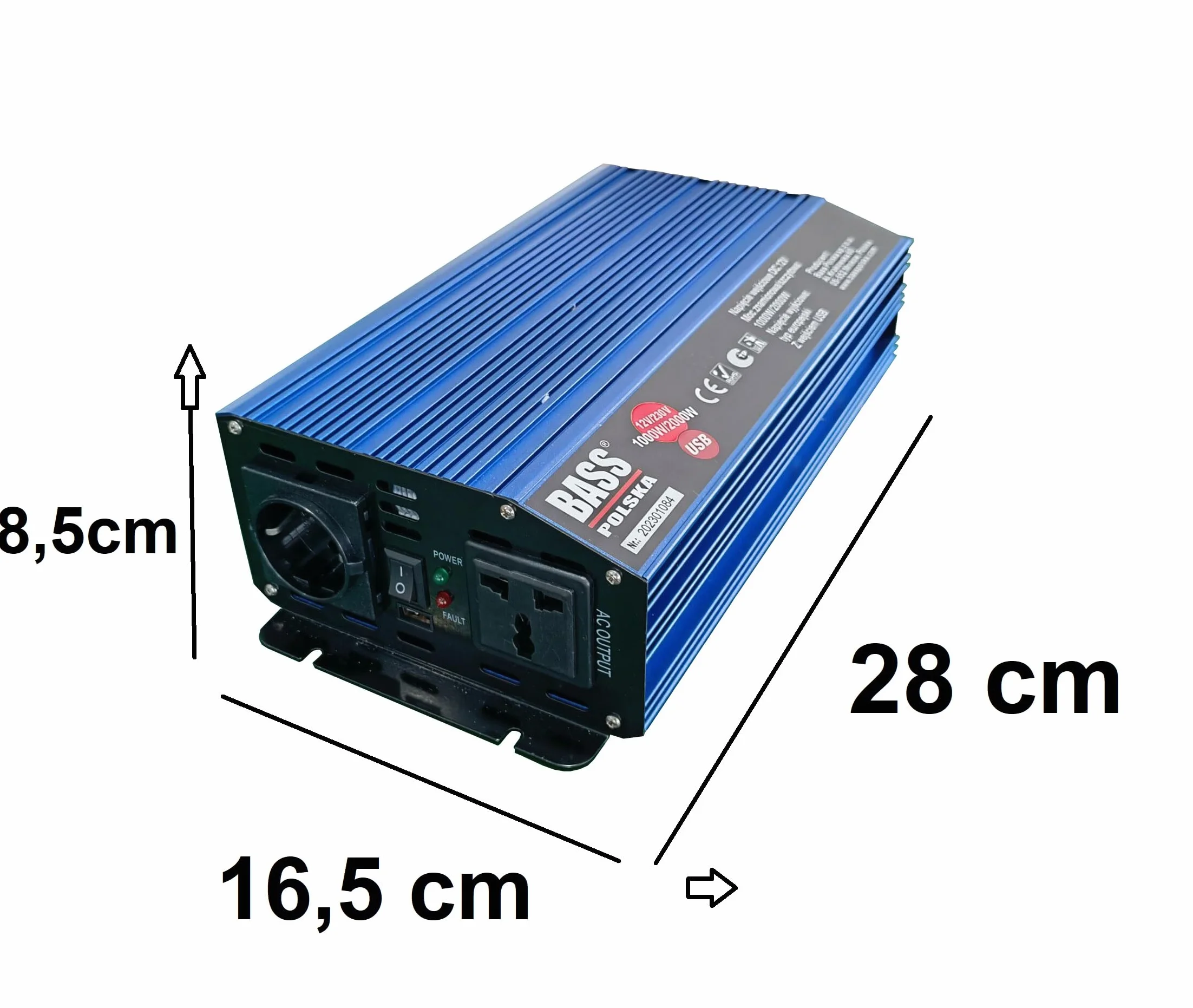 Przetwornica napięcia 12V->230V 1000/2000W pełny sinus