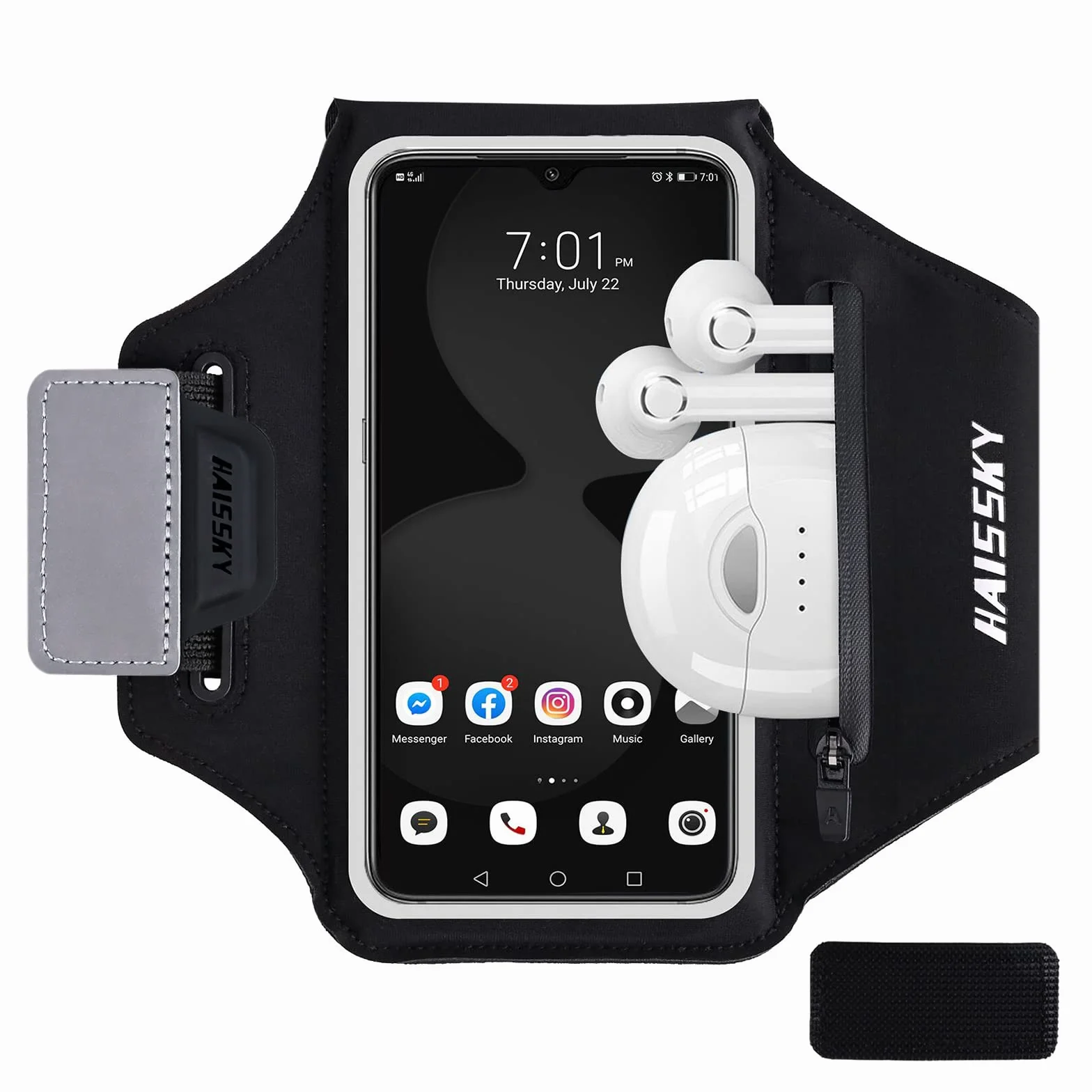 HAISSKY Sportowa bransoletka z kieszenią na słuchawki, sportowa bransoletka na telefon komórkowy do iPhone 14 Pro/13 Pro/12 Pro/11/11 Pro/XR/XS/X/8 Plus, Huawei P40/P30/Mate 20 Pro, etui na telefon