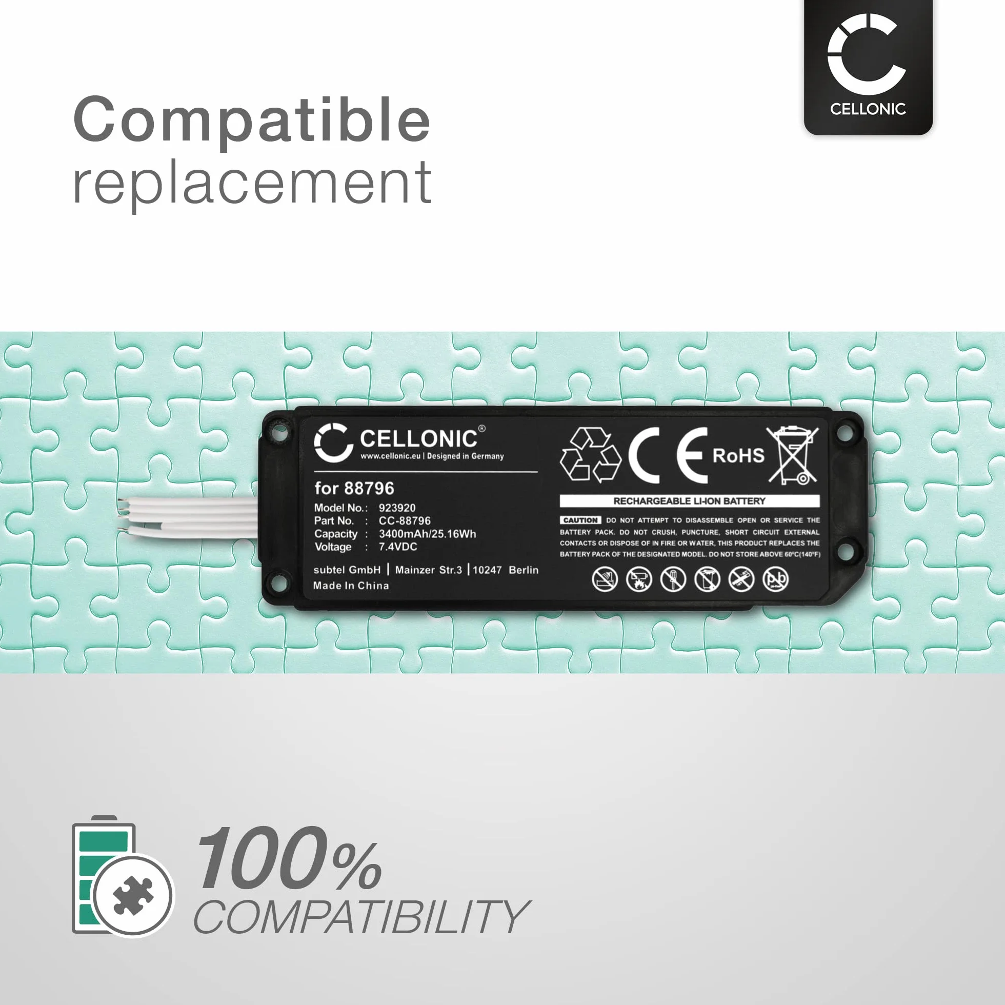 CELLONIC® Wymienny akumulator 088772, 088789, 088796 3400mAh do Bose Soundlink Mini 2 Głośnik perkusyjny Przenośna muzyka
