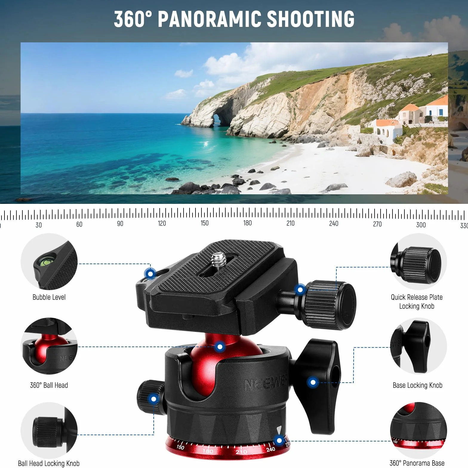 NEEWER BASICS Statyw Aparat podróżny 182 cm, lekki przenośny statyw DSLR z głowicą kulową, płyta QR Arka, uchwyt na telefon kompatybilny z iPhone do zdjęć i filmów, Max 6 kg, TP14
