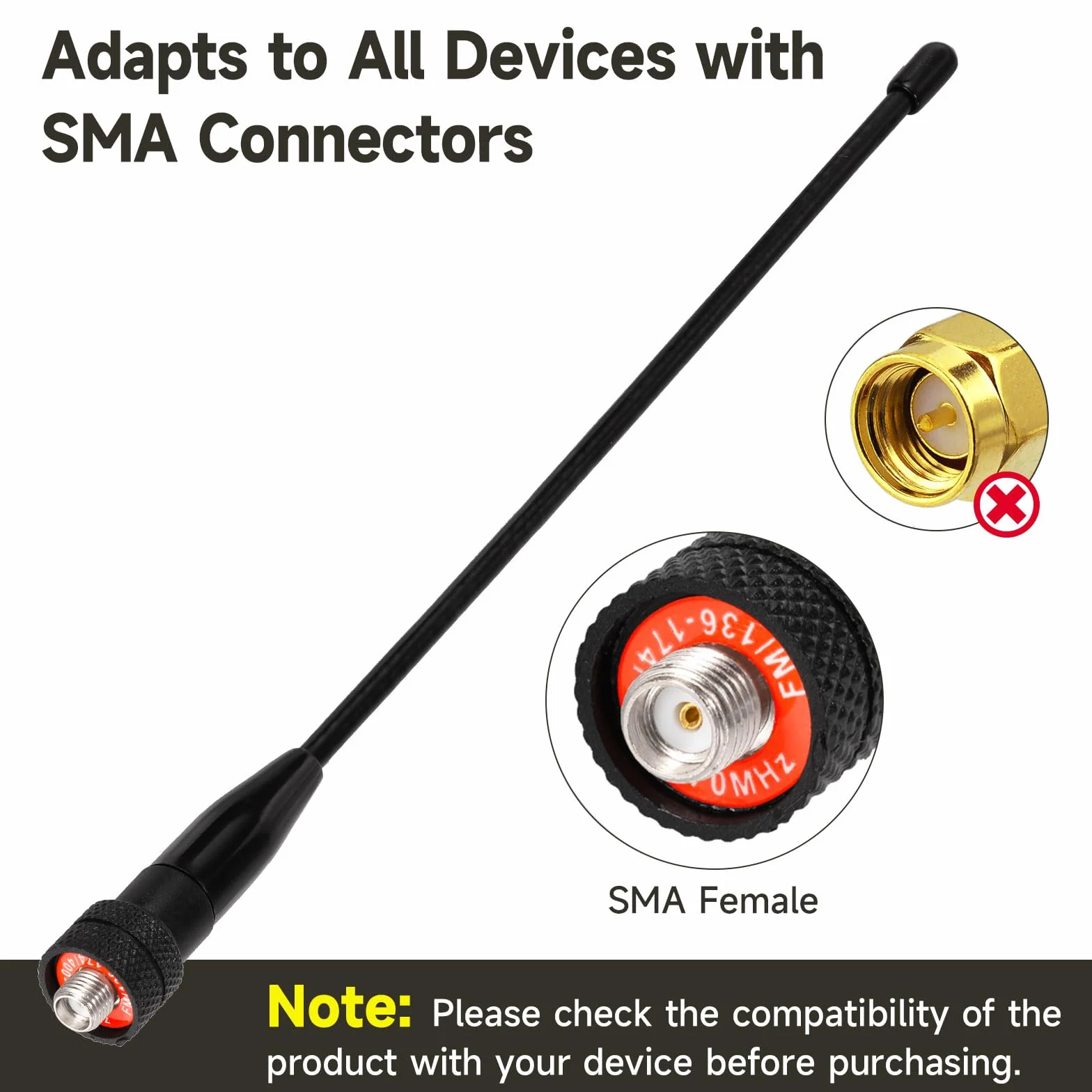 Superbat Antena wysokiego zysku 2,15 dBi VHF/UHF136-174MHz/400-470 MHz miękka antena dwuzakresowa złącze SMA kompatybilna z UV5R, UV5RA, UV-5RB, 5RC itp