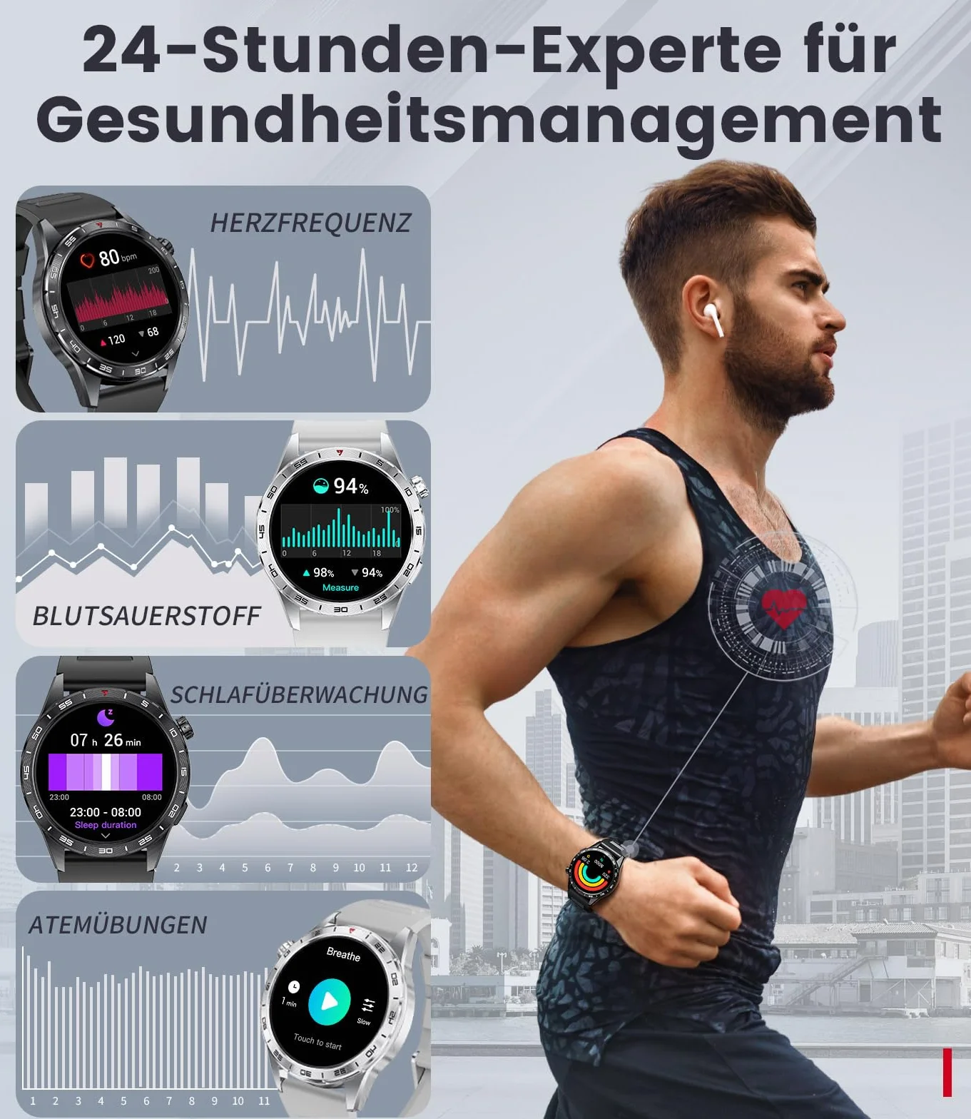 LIGE 2025 męski smartwatch z połączeniem Bluetooth, ekran 1,43 cala, ekran Amoled, 110 trybów sportowych, wodoodporny zegarek fitness IP68 z tętnem, SpO2, monitor snu dla systemu Android iOS