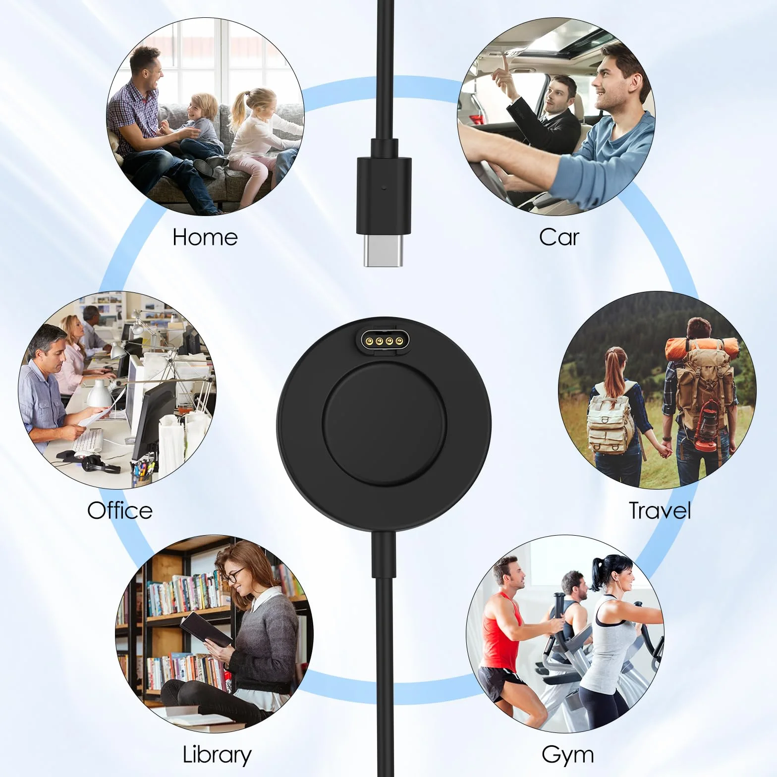 for Garmin Watch Charger Compatible with Garmin Vivoactive 6/5, Fenix 8/7/6/5, Forerunner 970/570/265, Instinct, Venu 4/3s, Charger Cable with 3.3 ft/1 m USB-C Charging Cable, Black