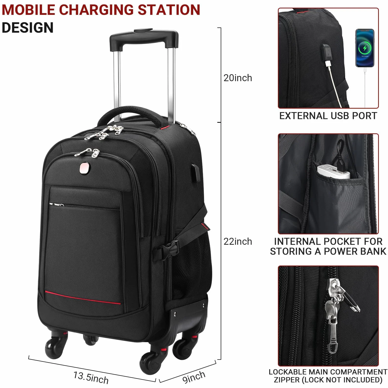 star cloud Plecaki na kółkach serii SC, Czarny-a, Carry on 22-Inch 45L, 4-kołowy plecak na kółkach