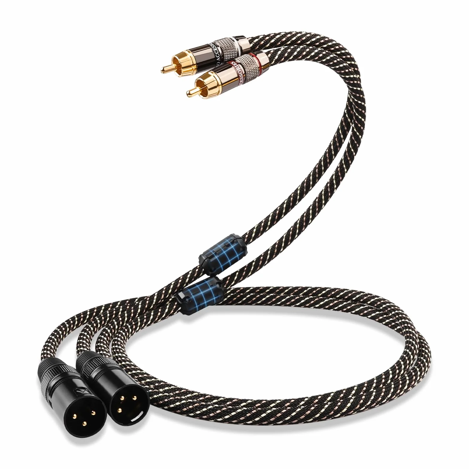Kabel audio HiFi 2 RCA męski na 2 XLR męski z plecionym nylonowym przewodem Audiophile 4N Rdzeń z miedzi beztlenowej (3 m)