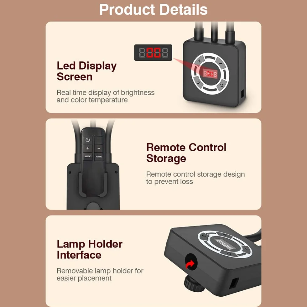Andoer Zestaw świateł LED 50W 3200K-5600K podwójne ramię wypełnione LED oświetlenie studyjne klip do telefonu, statywu i zdalnego sterowania do fotografii makijaż rzęsy brwi tatuaż