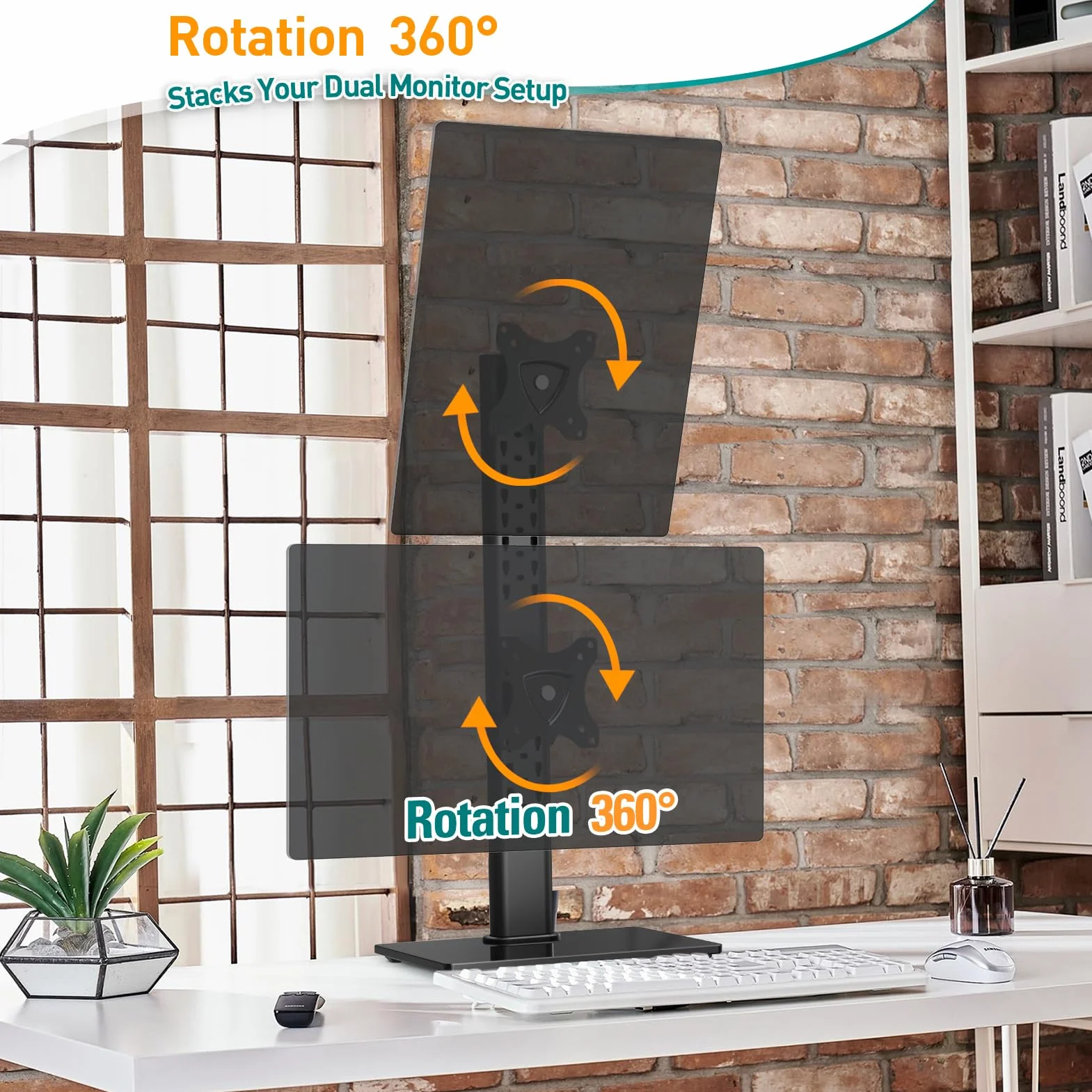 ELIVED Podwójny stojak na biurko, pionowe ramię monitora wolnostojące do większości monitorów 13–32 cale z VESA 75 x 75 / 100 x 100 mm do 15 kg, obrót o 360° regulowany uchwyt na monitor PC EV2012