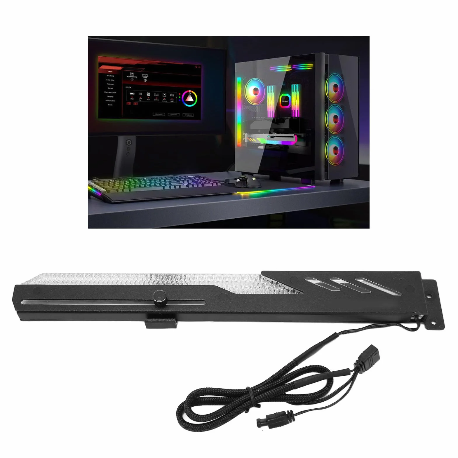 Uchwyt Karty Graficznej GPU, Regulowany Przesuwny ARGB 3Pin 4Pin, Wspornik Zwisu Karty Graficznej, Uchwyt GPU do Stacjonarnej Karty Graficznej
