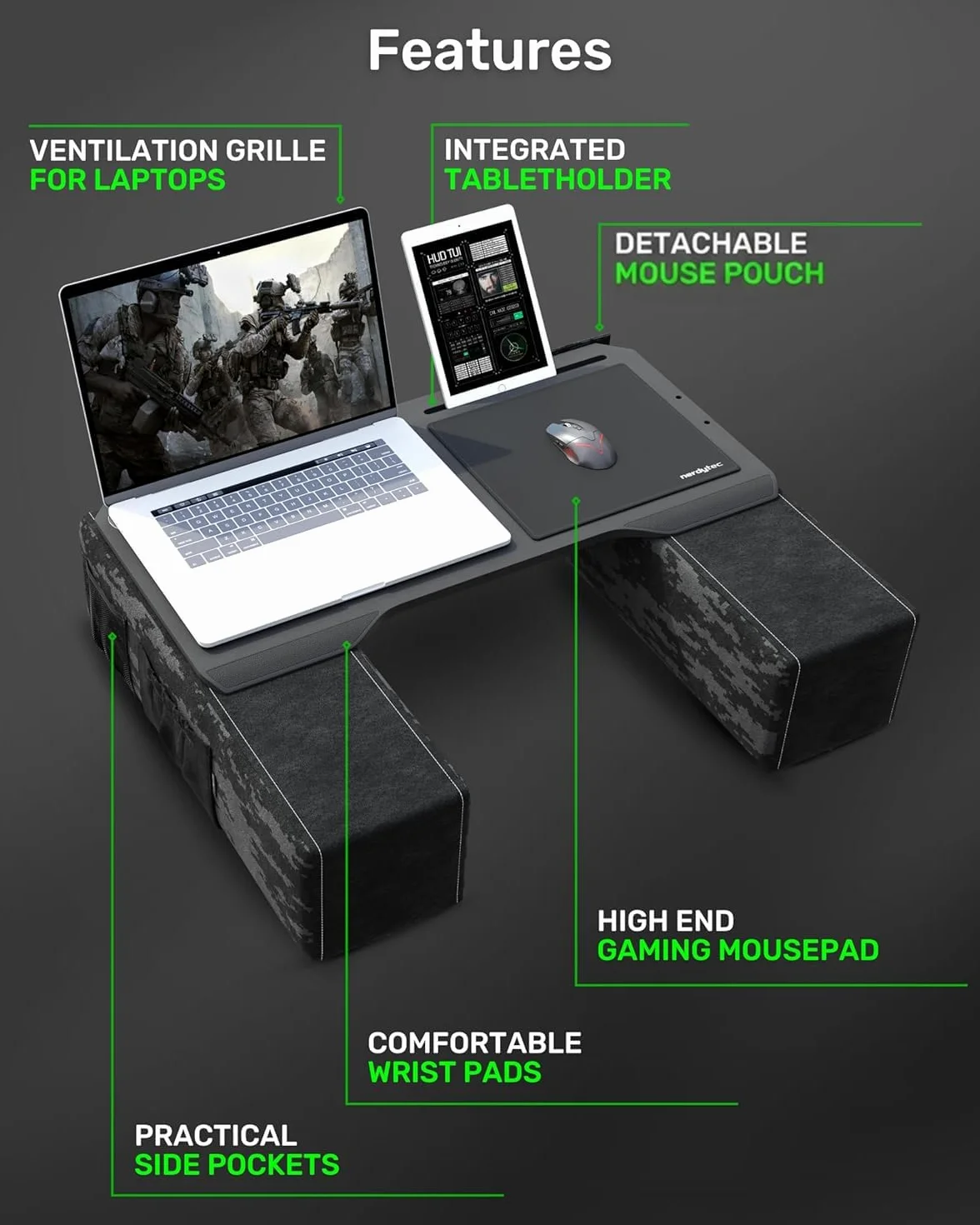Couchmaster® CYBOT (ergonomiczne biurko do notebooków lub bezprzewodowej peryferii, w zestawie poduszka, nadaje się na kanapę/łóżko)