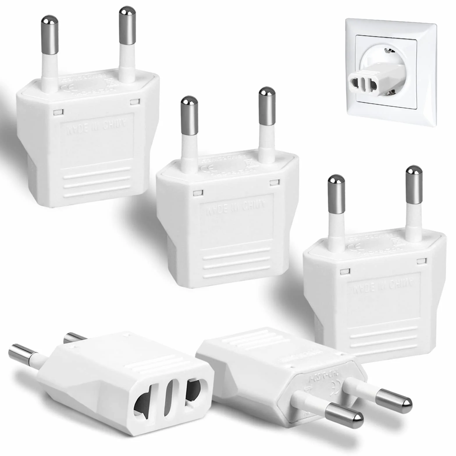6 Pack US to Europe Plug Adapter - Type C European Travel Adapter, Wall Plug Power Converter for Europe (White)