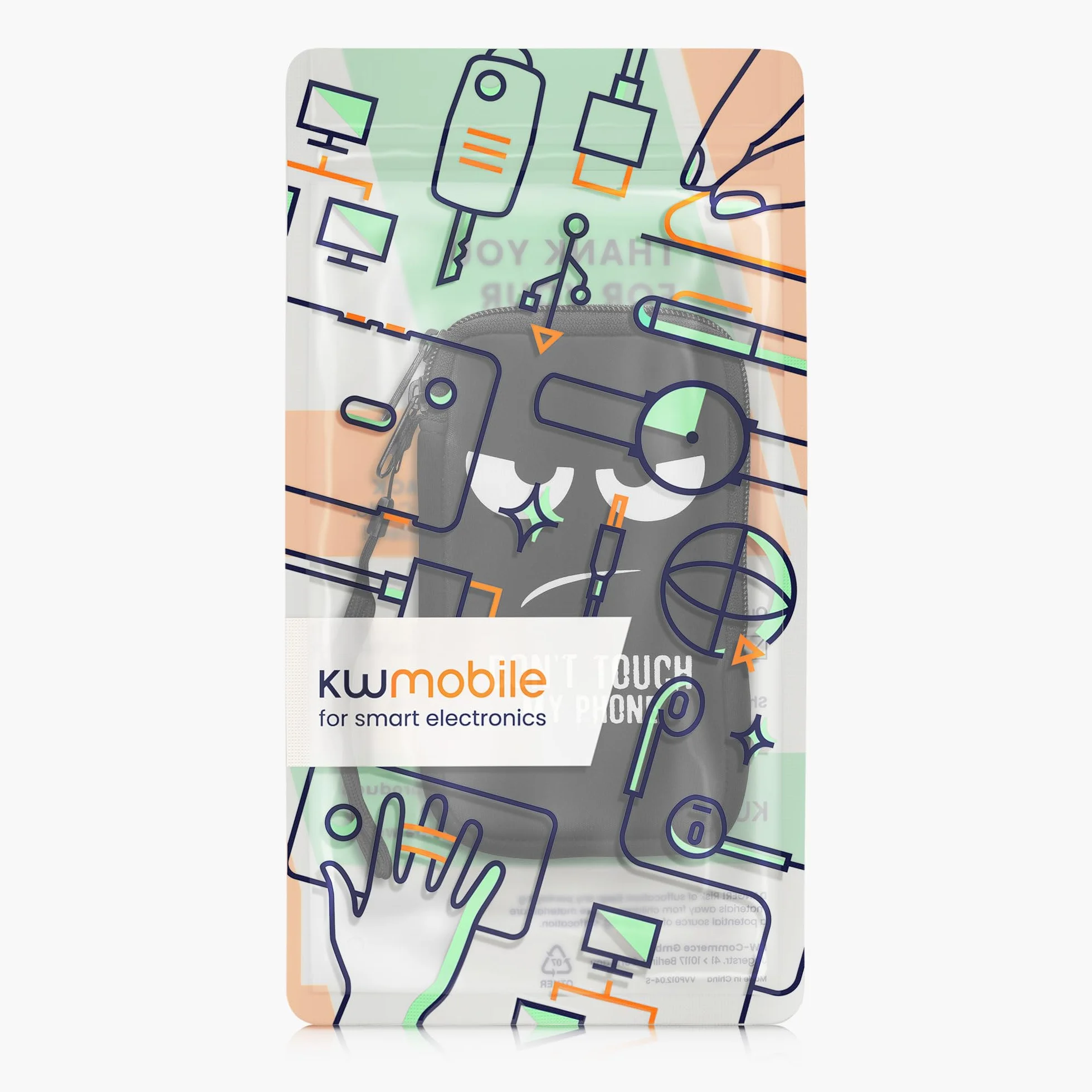 kwmobile Neoprenowy rękaw na smartfon rozmiar L - 16.5 cm - etui amortyzujące wstrząsy - ochronna torba na telefon - Don't Touch My Phone White/Black