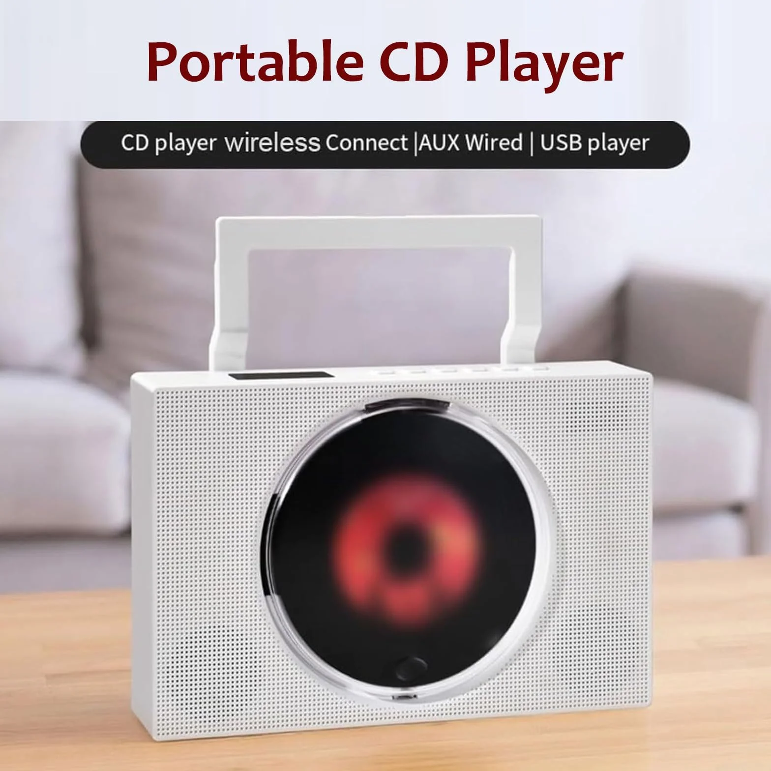 Przenośny odtwarzacz CD, Odtwarzacze CD Blutooth do ładowania, radio FM, z głośnikami 45 mm x 2, wiele trybów odtwarzania, do podróży, domowego biura
