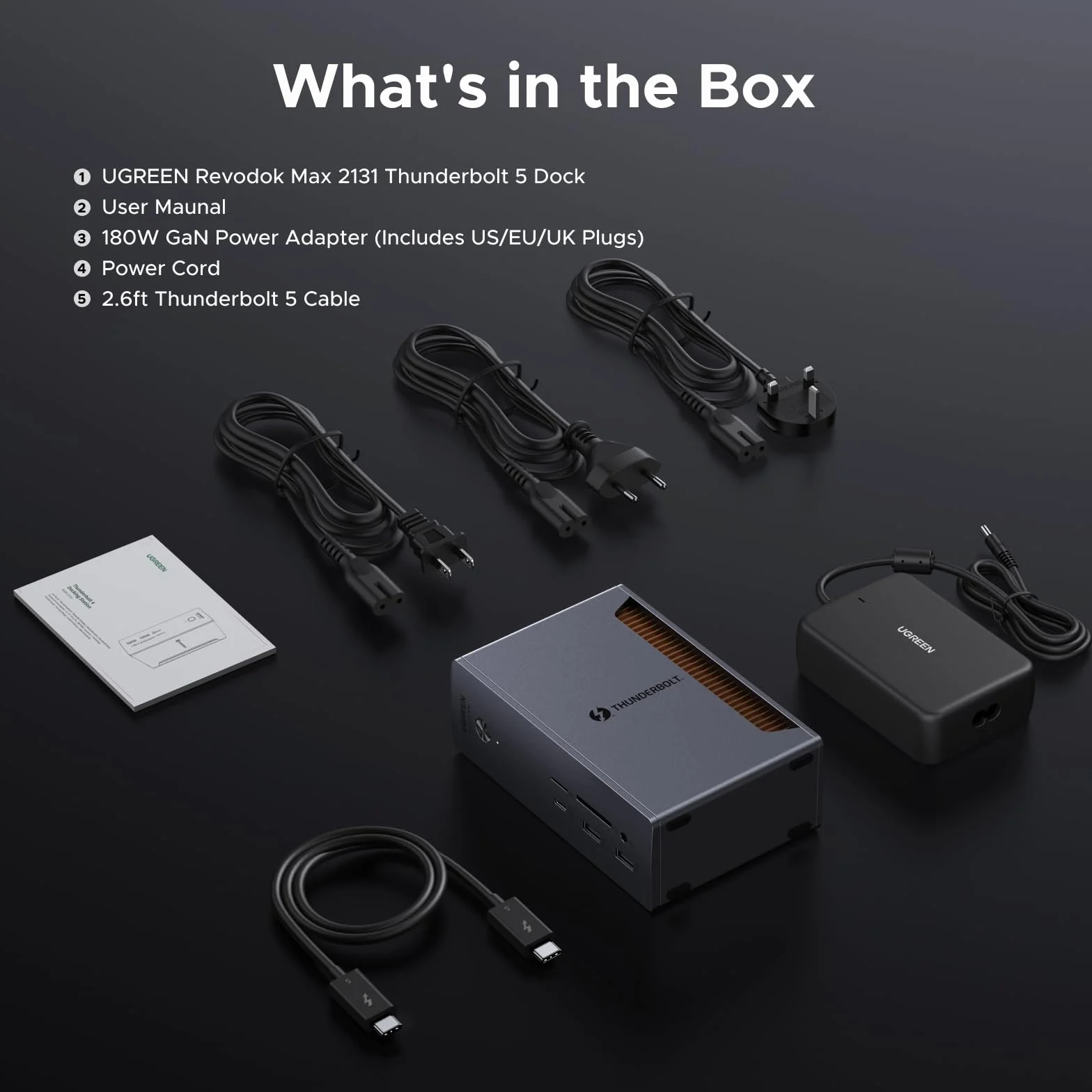 UGREEN Revodok Max Thunderbolt 5 Dock 120 Gb/s z 3*TBT5 (pojedynczy 8K@60Hz maks. i podwójny wyświetlacz 6K@60Hz)