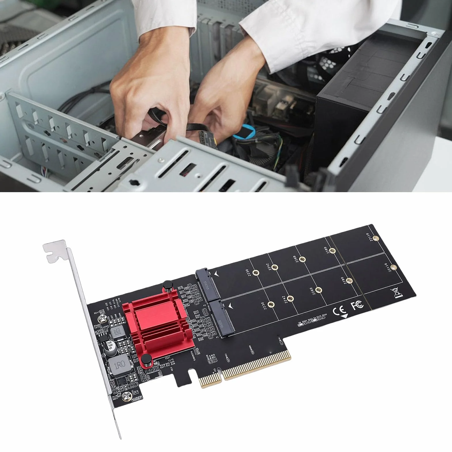 Adapter M.2 NVMe SSD na PCIe 3.1 X8 X16 | Podwójna Karta NVMe dla Klucza M 2230-22110 ze Wspornikiem
