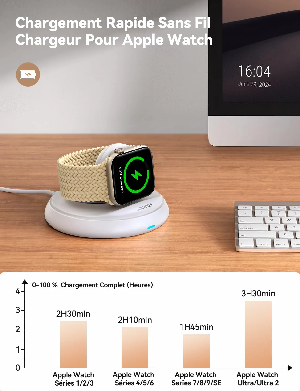 JOYROOM Bezprzewodowy kabel do ładowania do zegarka Apple Watch, magnetyczna ładowarka do zegarka Apple Watch z kablem USB C o długości 1 m, stacja ładująca iWatch do Apple Watch Series