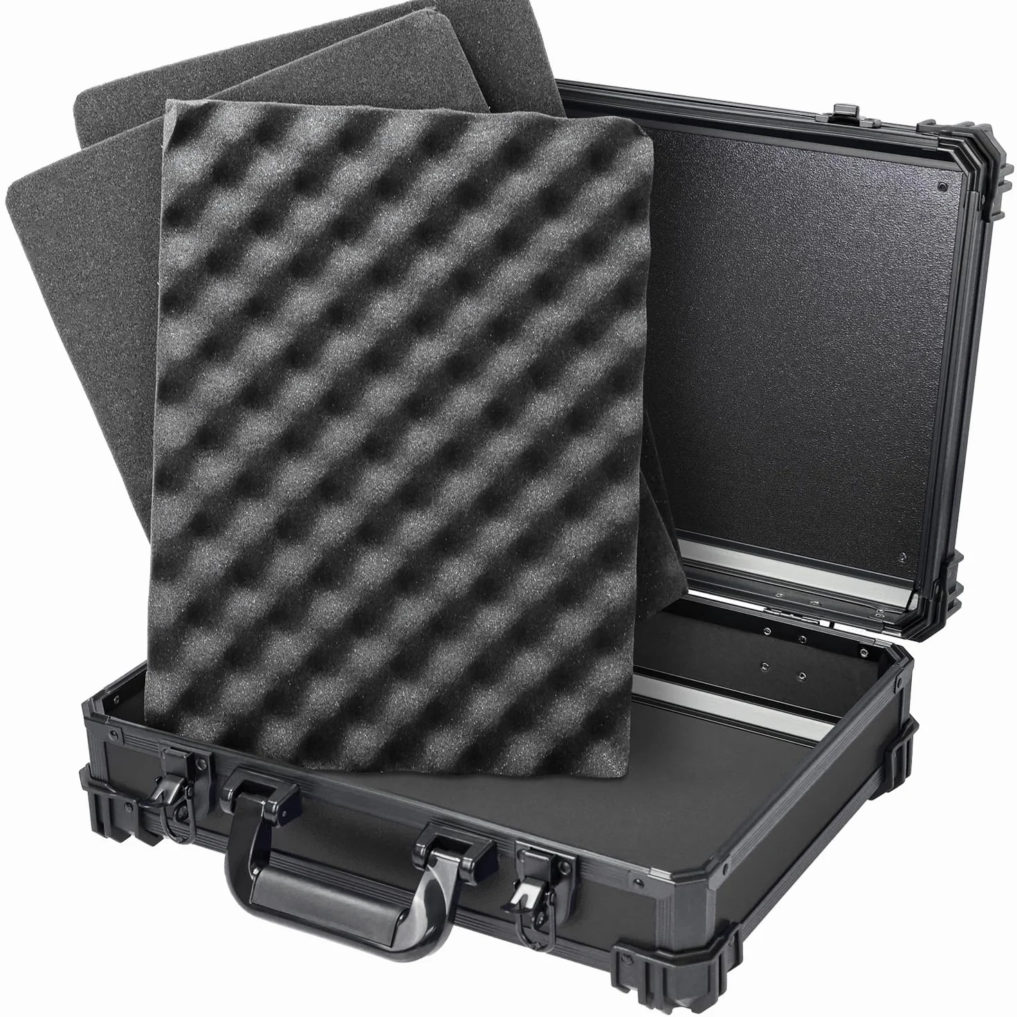 HMF 15500 walizka transportowa z pianką siatkową, uniwersalna obudowa, 39 x 29 x 12 cm, czarna, walizka