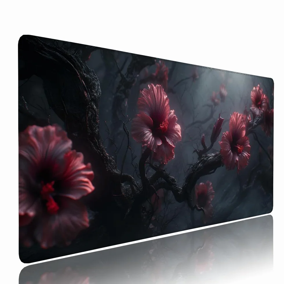 Podkładka pod mysz do gier xxl akcesoria do biurka czarny kwiat duża podkładka pod mysz i klawiaturę podkładka na biurko, akcesoria do gier komputerowe 1200 x 600 x 3 mm antypoślizgowa podstawa, do