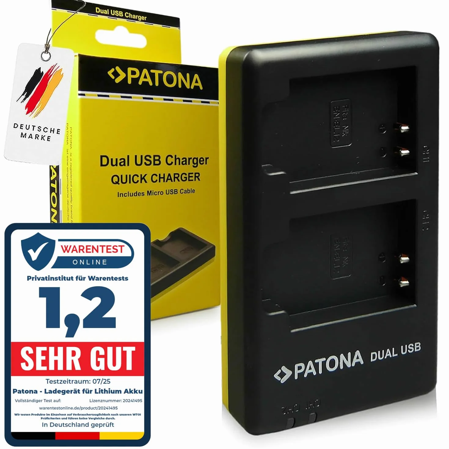 PATONA Dual Ładowarka USB do Nikon EN-EL12, ładuje 2 akumulatory naraz | Kompaktowa ładowarka podróżna do Coolpix A1000 A900 AW130 AW100 P340 P310 S6300 S8000 S9100 S9700 S9900 S1200pj