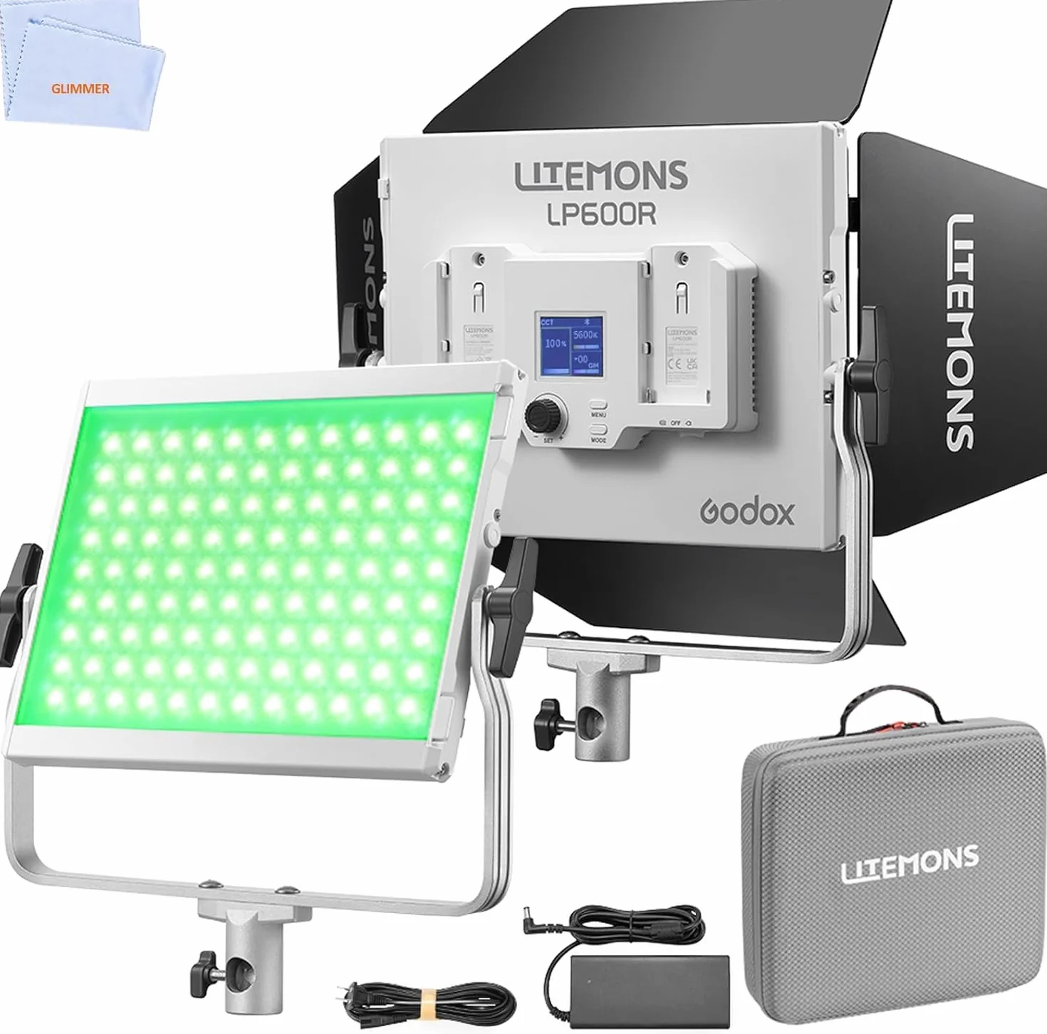 Godox Litemons LP600R RGB LED panel świetlny ze sterowaniem aplikacją, 60 W, oświetlenie studyjne z drzwiami stodoły, 1800-10000 K, 14 trybów FX, obracany o 360°, CRI 96+ TLCI 96+, (Godox LP600R)