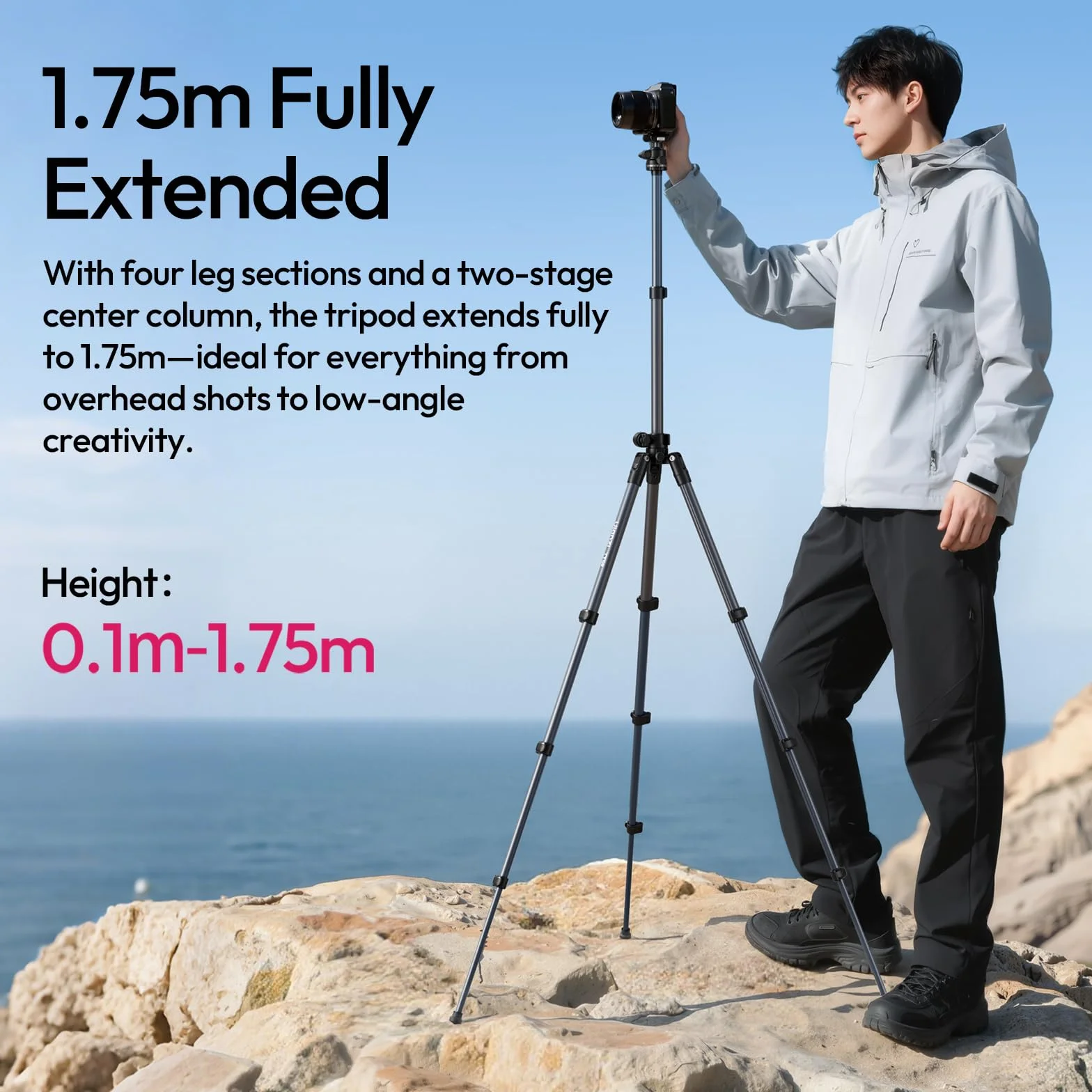 ULANZI TT59 Poziomy statyw fotograficzny, składany profesjonalny statyw do aparatu 175 cm z panoramiczną głowicą kulową Uka Quick Release do aparatu bezlusterkowego/DSLR/telefonu/kamery i wszystkich