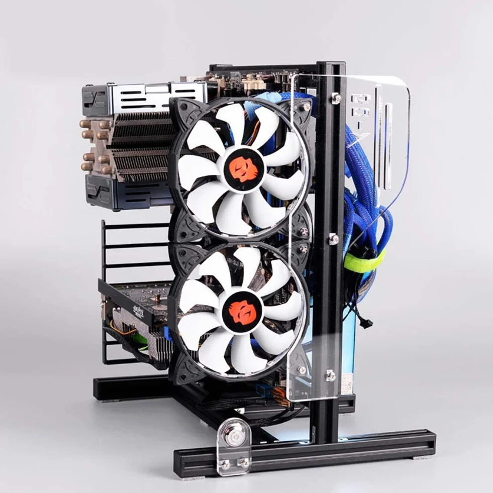 Offenes PC-Gehäuse, ATX/M-ATX/ITX-Gehäuse mit offenem Gehäuse für vertikale Übertaktungstests, DIY-Gehäuse mit offenem Rack und Griff, 20x20-Aluminiumprofil(Schwarz)