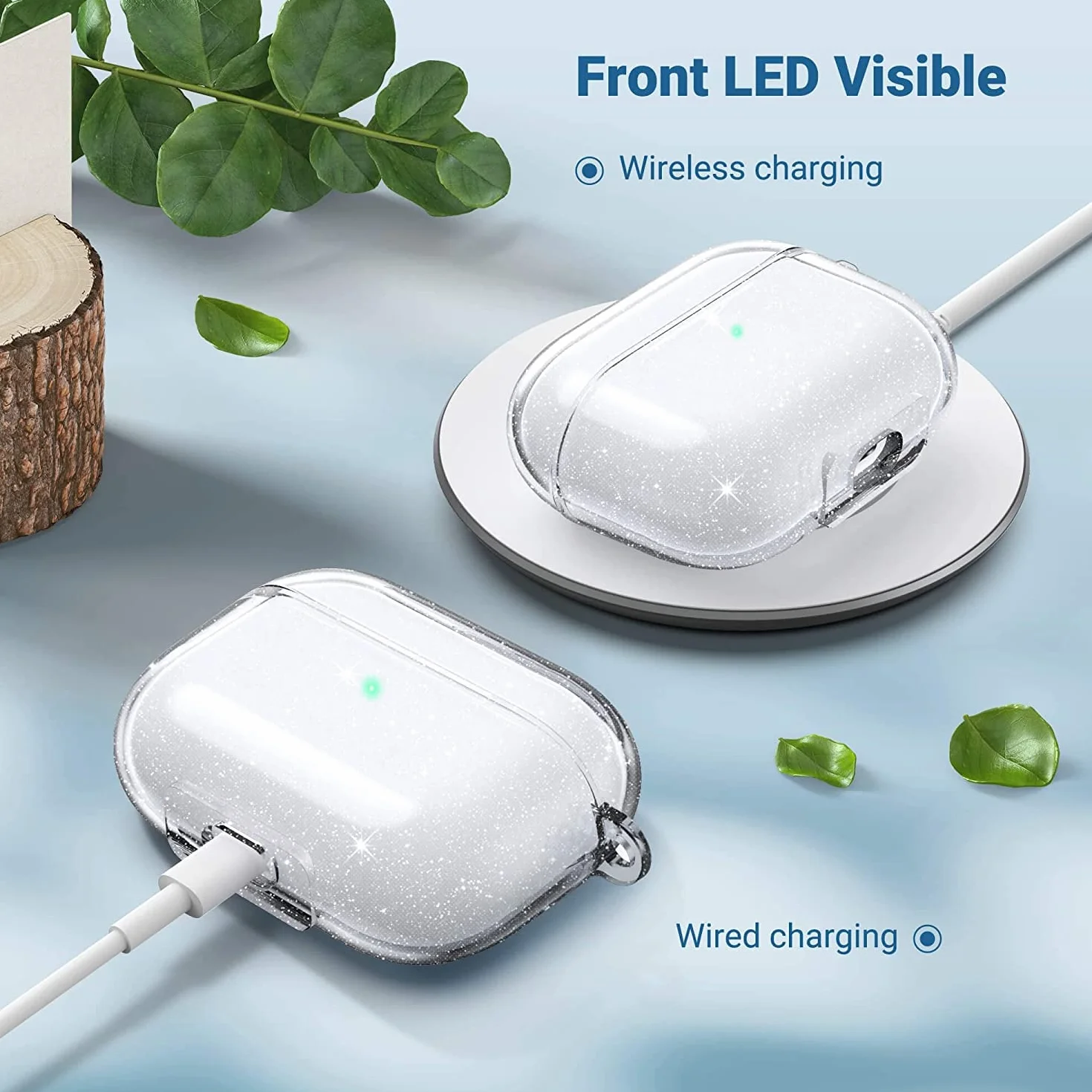 ULAK Etui do Airpods Pro 2/1. generacji, ochronny pokrowiec AirPod Pro, miękki, przezroczysty, odporny na wstrząsy, akcesoria z brelokiem do Airpods Pro 2/1, brokat