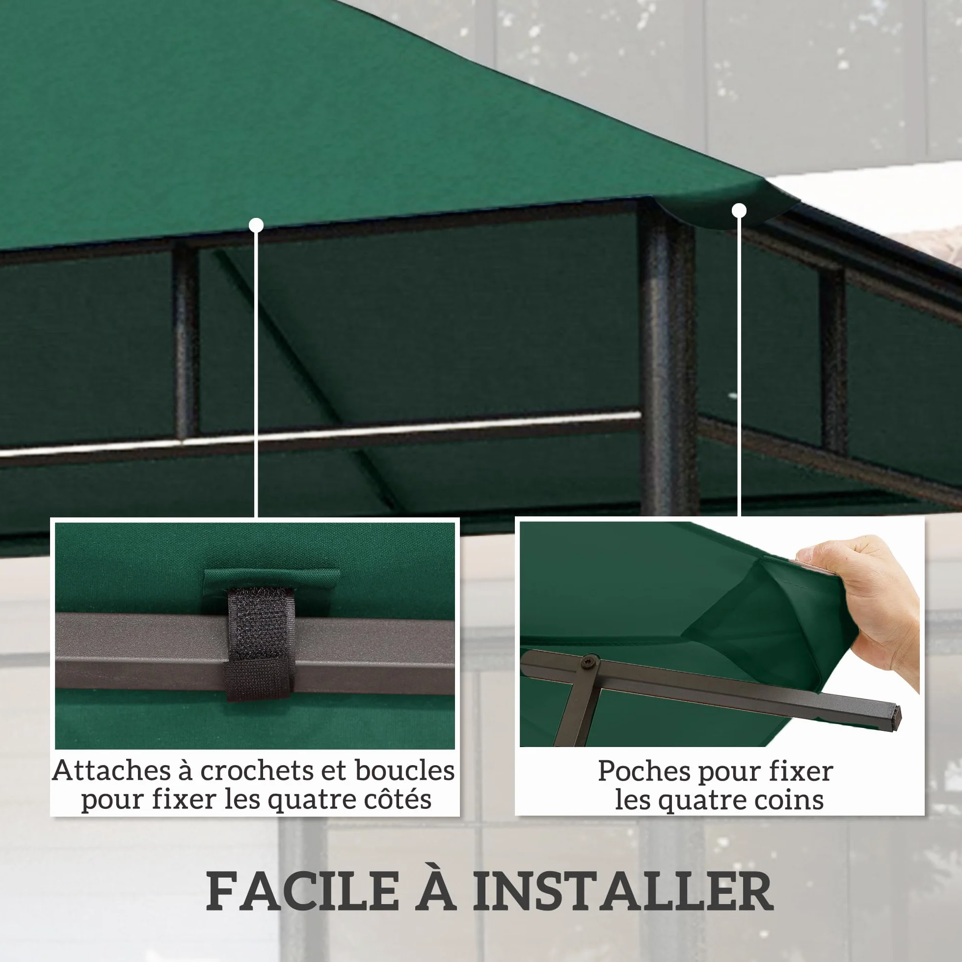 Outsunny Zapasowe płótno do pawilonu Namiot wymienny dach 180 g/m² Anty-UV 3 x 3 m Zielony