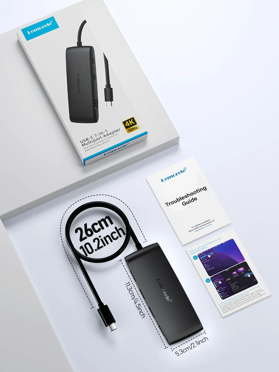 Lemorele Stacja dokująca USB-C z podwójnym monitorem, koncentrator 7 w 1 z podwójnym 4K przy 60 Hz (HDMI + USB-C DP Alt Mode), obsługuje okulary AR / monitor przenośny, 100 W PD, 3× USB 3.0/2.0 do