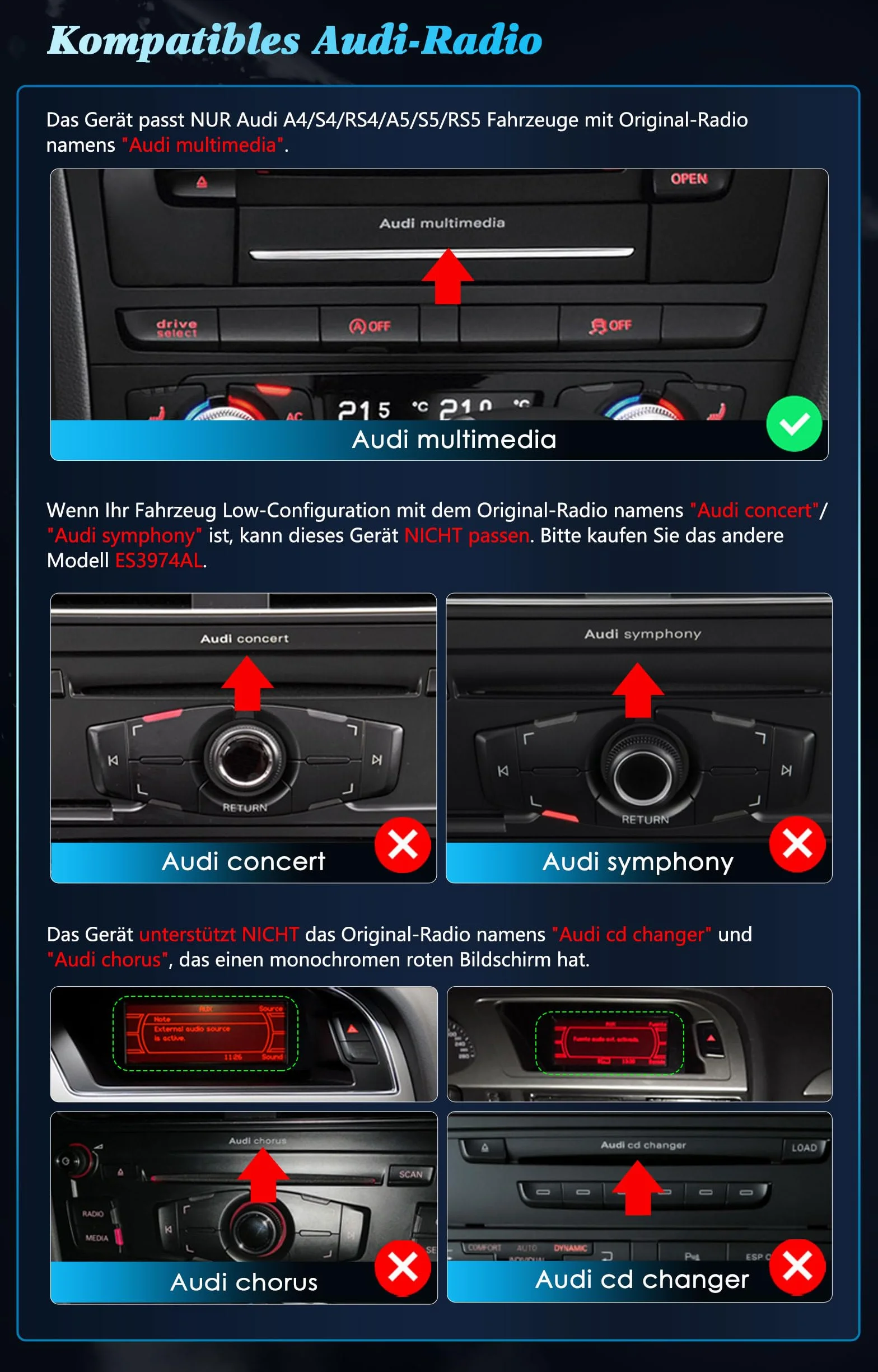 Erisin 10,25" 8-rdzeniowy 4 GB + 64 GB Android 13 radio samochodowe GPS nawigacja do Audi A4/A5/B8/S4/S5/RS4/RS5 obsługuje IPS Screen OEM Bluetooth 5.0 DAB+ Wireless CarPlay Android Auto USB Can-Bus