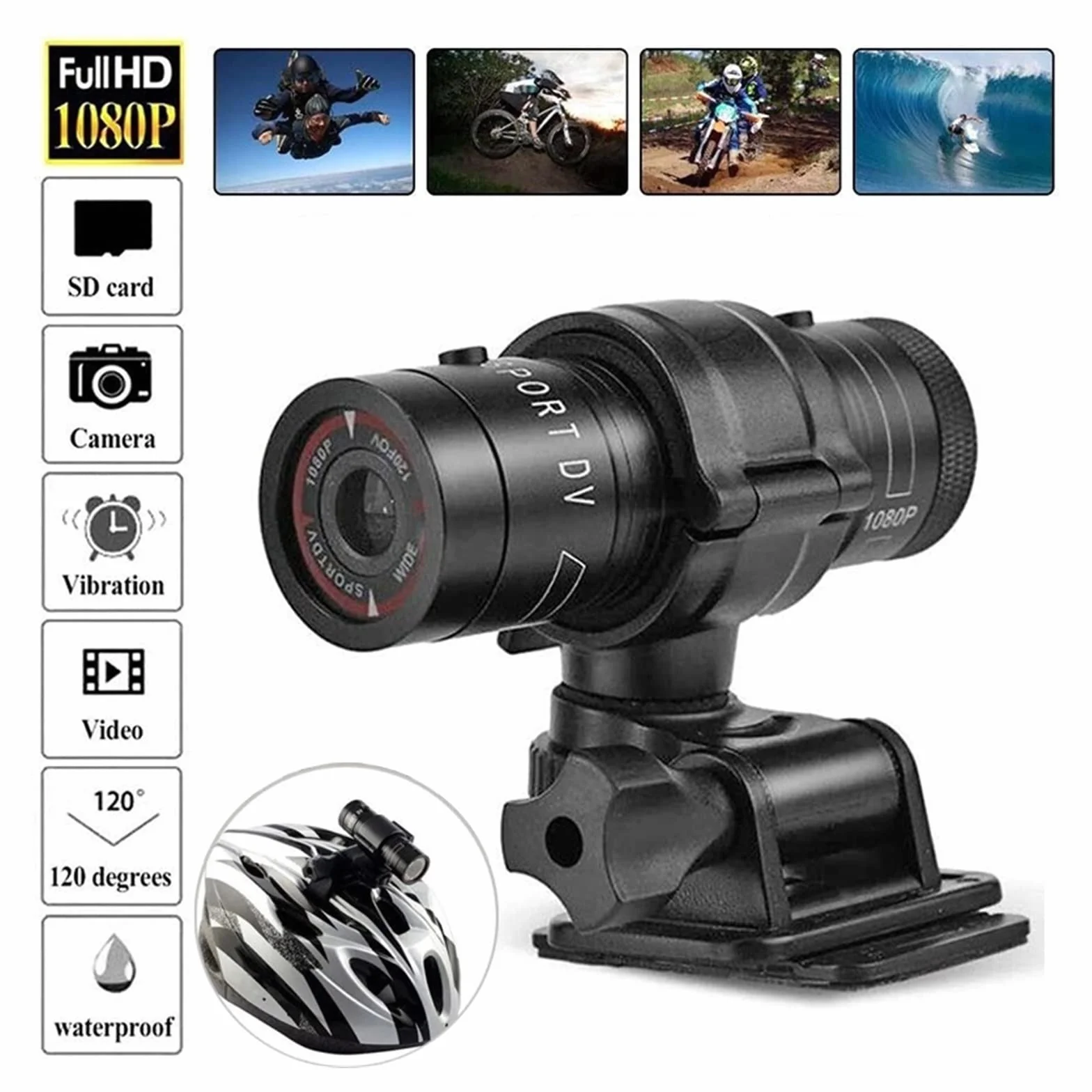 Kamera sportowa ze stabilizacją obrazu, Rowerowa kamera sportowa rower górski kask motocyklowy Action Mini kamera DV F9 kamera Full 1080p HD samochodowy rejestrator wideo Wysoka liczba klatek na sekun
