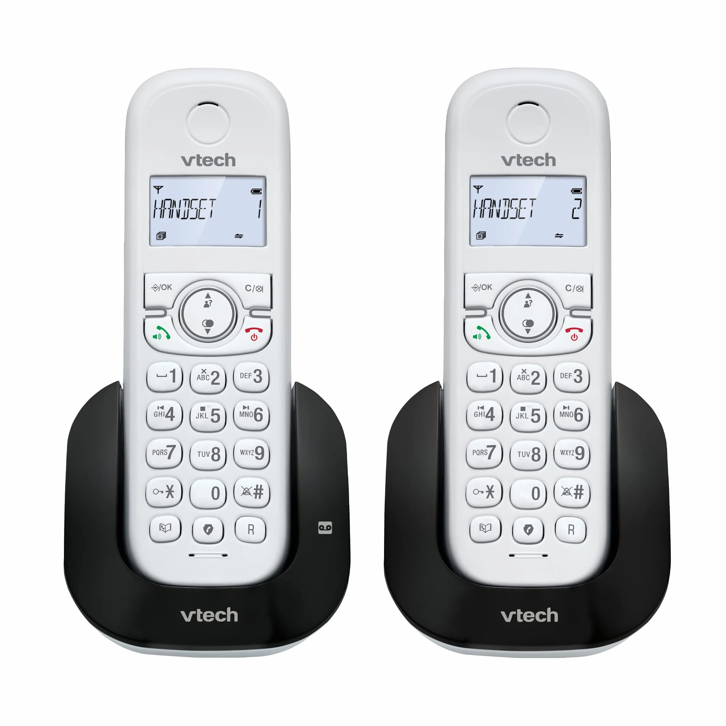 VTech CS1551 Bezprzewodowy telefon DECT z 2 słuchawkami z ładowarką, automatyczną sekretarką, blokadą połączeń, identyfikatorem dzwoniącym/połączenia oczekującego, głośnikiem, podświetlanym ekranem i