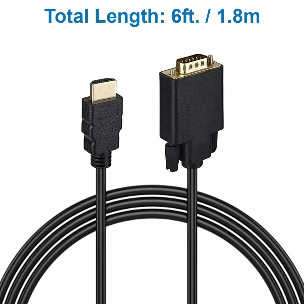 MMOBIEL HDMI do kabla VGA Obraz HDMI do VGA Męski D-Sub 15 Pin M/M złota 1,8 metra