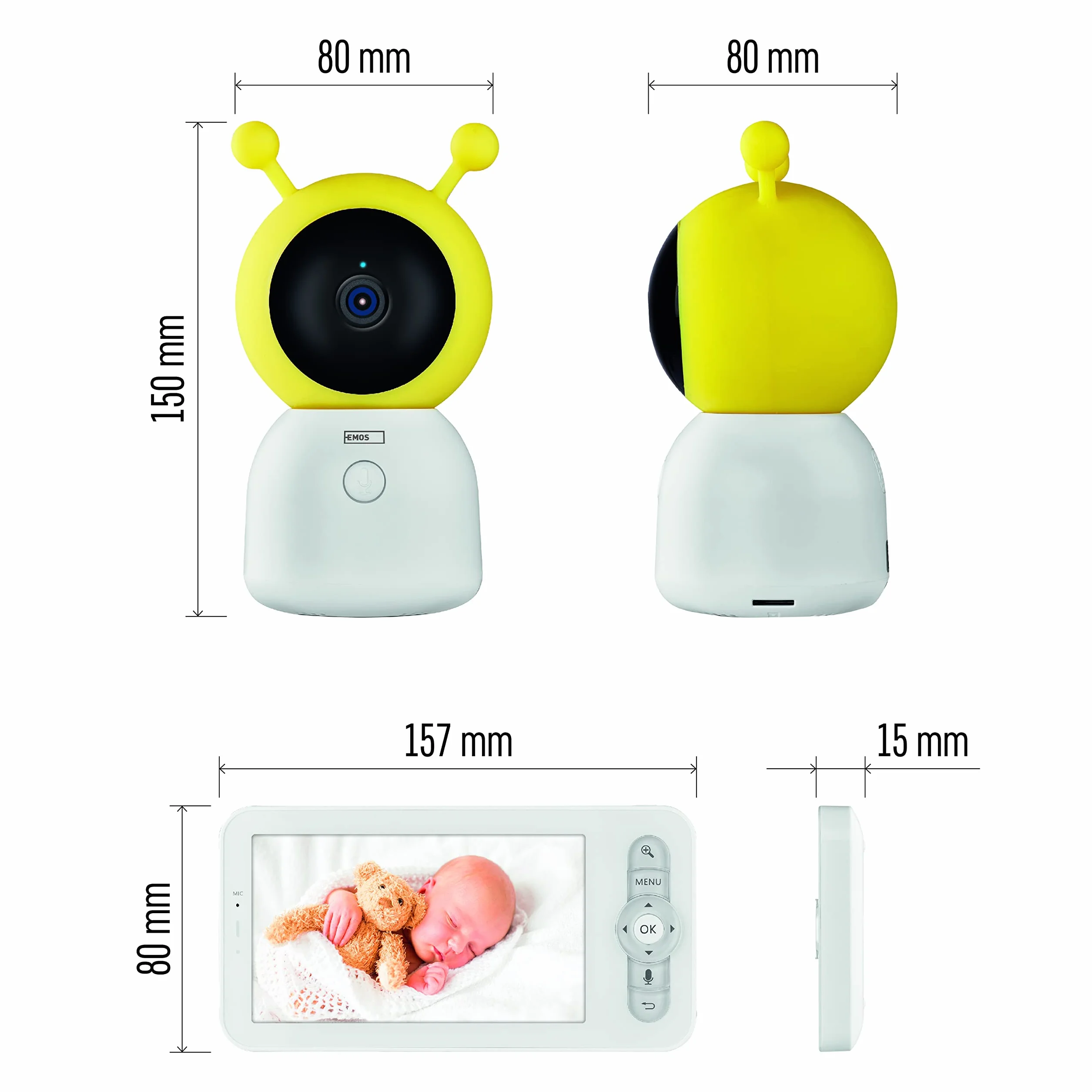 EMOS GoSmart elektroniczna niania IP-500 Guard z 5-calowym monitorem LCD i akumulatorem 3000 mAh, WiFi i aplikacją, obrotowa, regulacja ostrości, 2-drożne audio, widoczność w nocy na podczerwień,