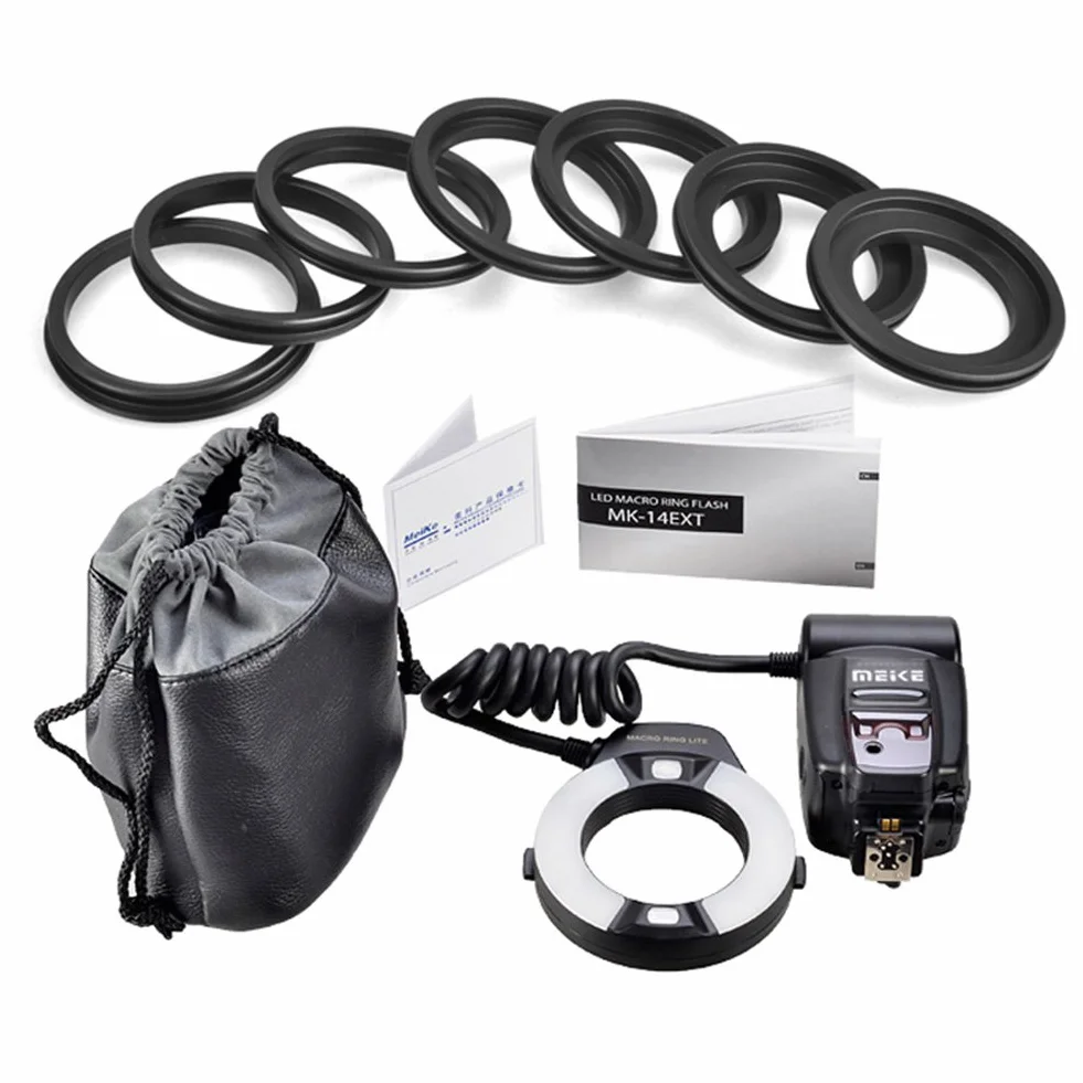 Meike MK-14EXT iTTL TTL LED makro ring lampa błyskowa do aparatu Nikon D4 D800 D5200 D7100 DSLR z mocowaniem na gorącą stopkę