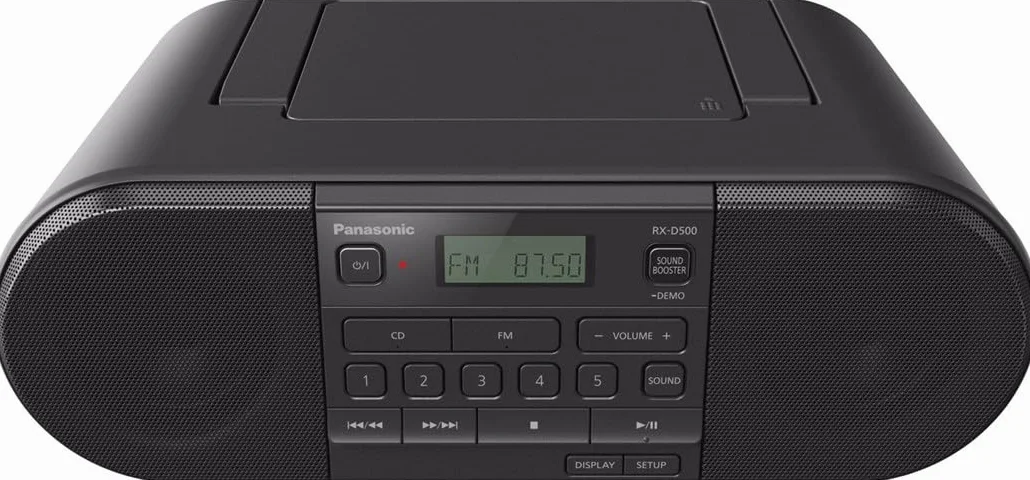 Panasonic RX-D500 przenośny odbiornik radiowy o dużej mocy 20W z CD (pełnozakresowe głośniki 8cm, B-Boost, V-Boost, zasilanie bateryjne, timer), czarny