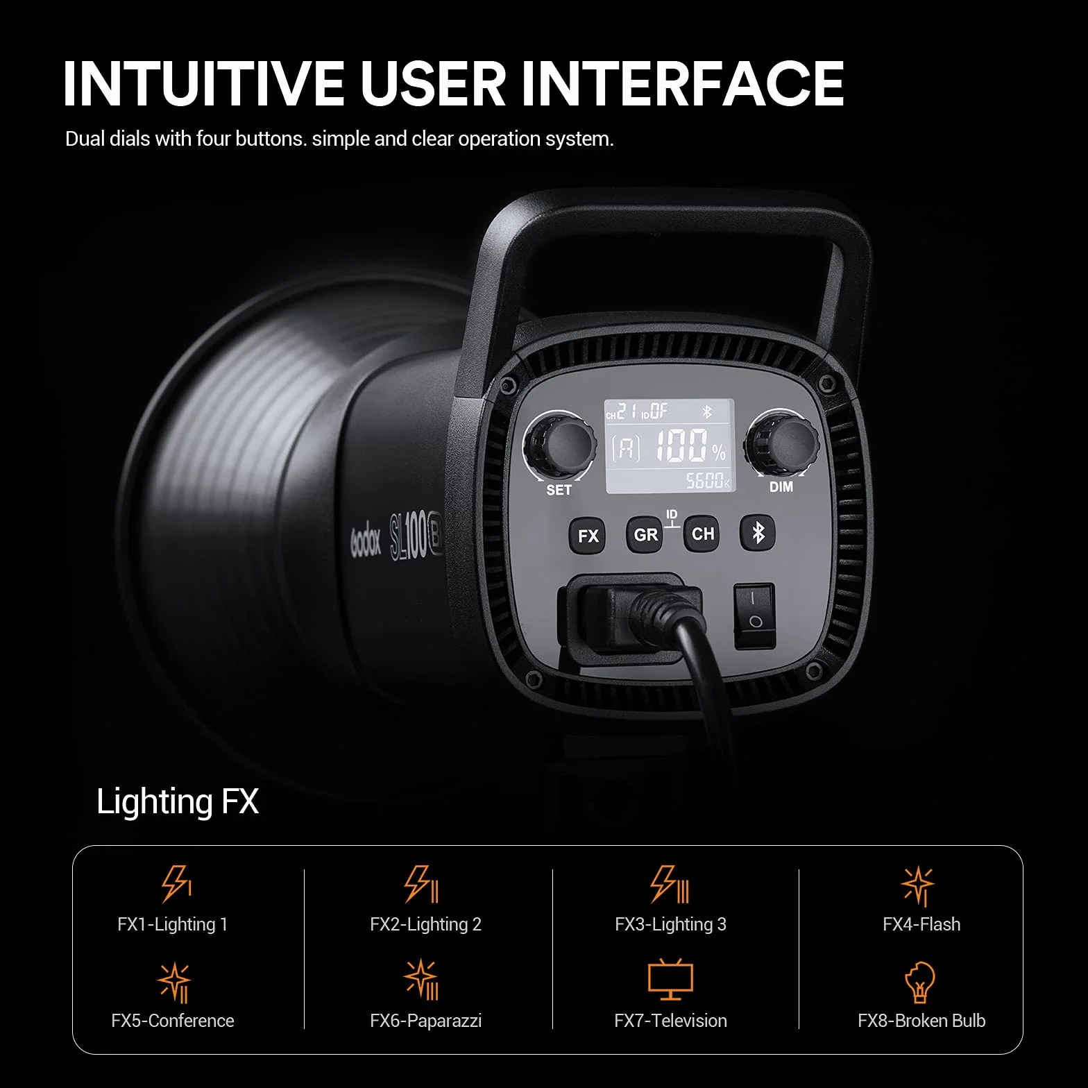 Godox SL100Bi LED światło video Bi-Color, TLCI 97+ CRI 96 +, 11 efektów świetlnych, sterowanie aplikacją Bluetooth, oświetlenie fotograficzne Bowens Mount, do studia fotograficznego na zewnątrz
