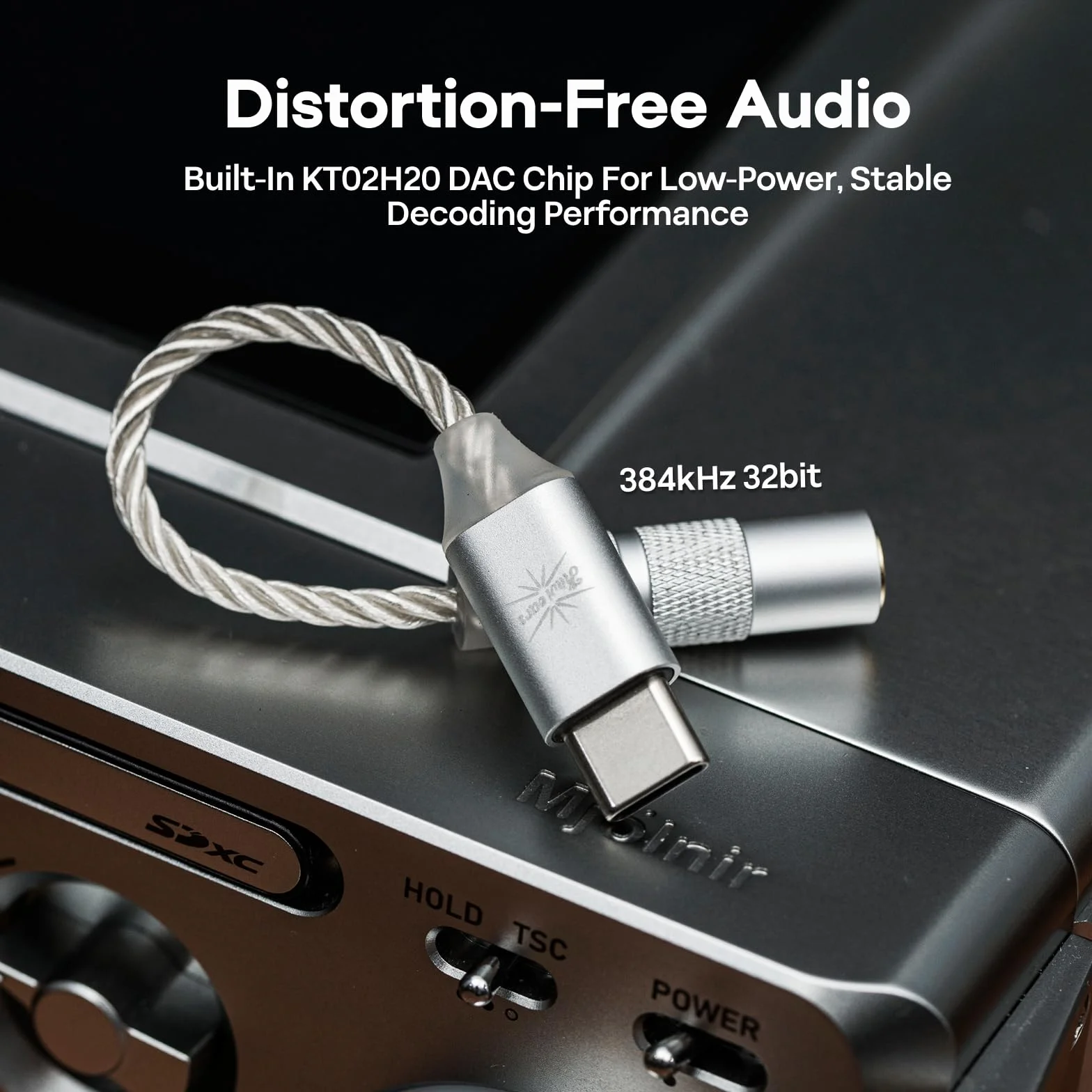 Kiwi Ears AD1 Kabel adapterowy DAC USB-C do 3,5 mm, 32 bity/384 kHz, Srebro