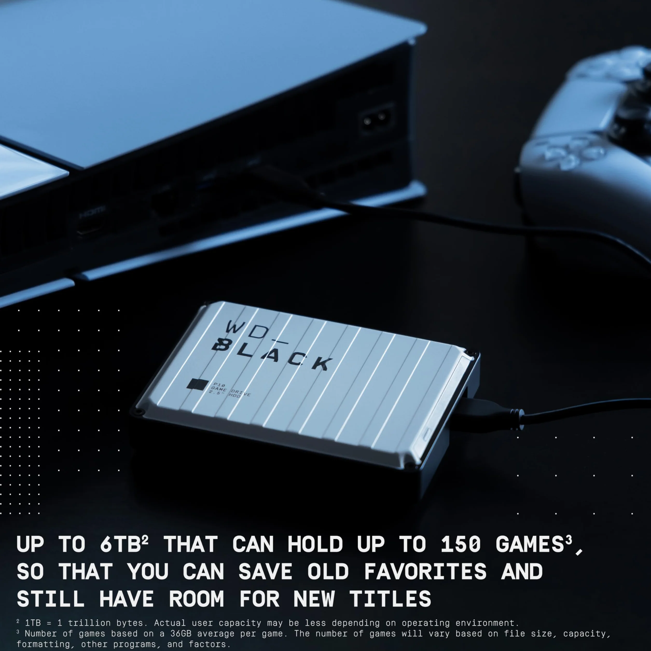 WD_BLACK P10 6 TB Game Drive współpracuje z PlayStation dla mobilnego dostępu do Twoich gier na PlayStation