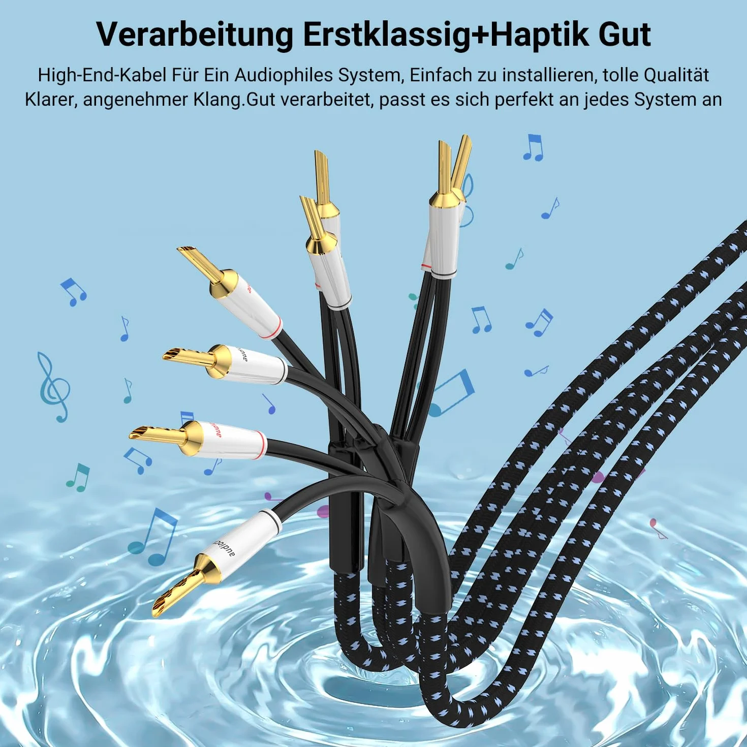 Tertullus 1 para wysokiej klasy kabel do głośników OFC, 3 m, posrebrzany z wtyczką bananową Hi-Fi, kabel do głośników do kina domowego i systemu Hi-Fi
